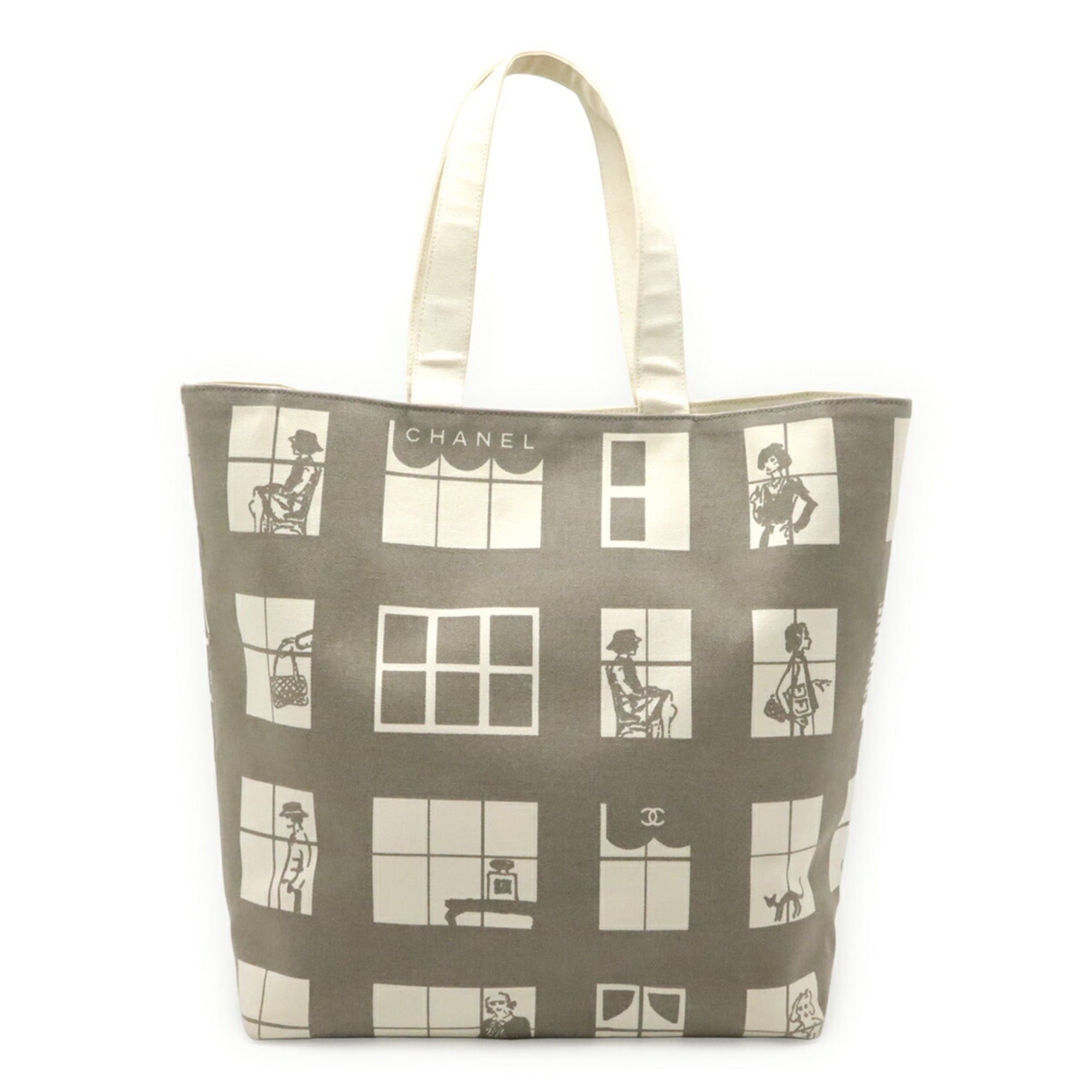 Chanel CHANEL Mademoiselle tote bag with window line print, canvas, gray, ivory, white. Size ONE SIZE - 1 Thumbnail