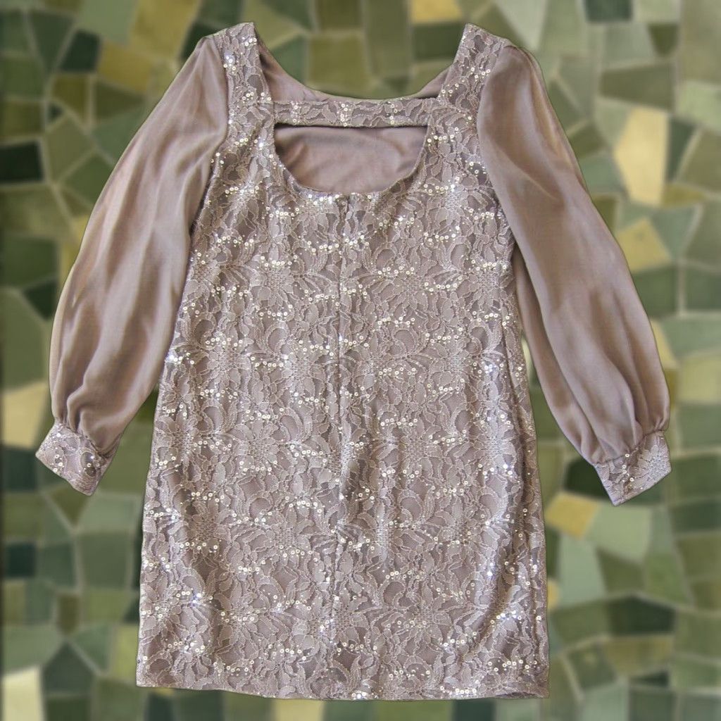 Vintage Scarlett Nite Brown Floral Stretch Sequin Long Sleeve Tunic Shift Dress 14 Size XL / US 12-14 / IT 48-50 - 1 Thumbnail