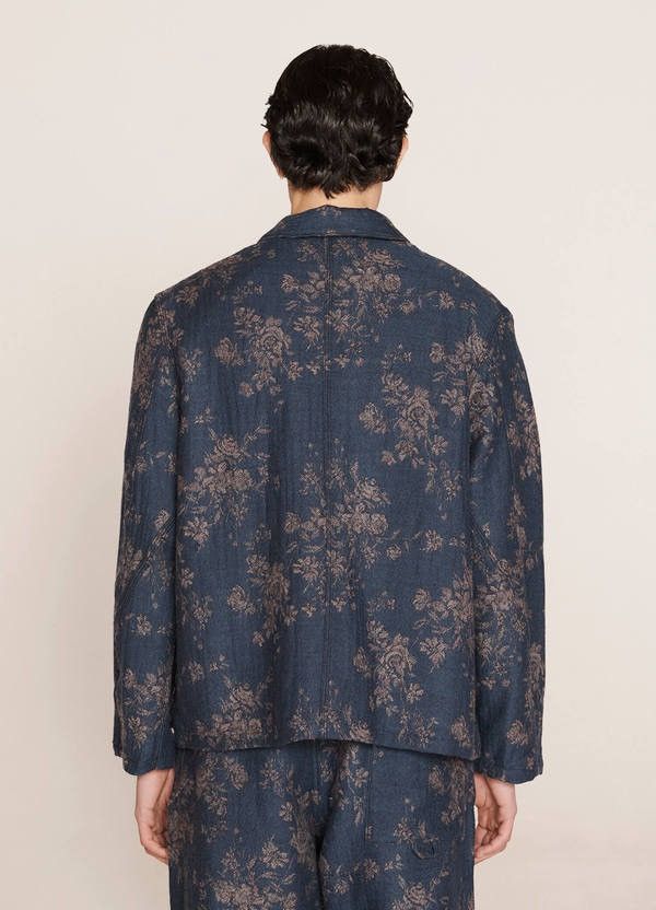 YMC !DS! SS23 YMC Labour Floral Navy Wool Jacquard Jacket Size US L / EU 52-54 / 3 - 5 Thumbnail