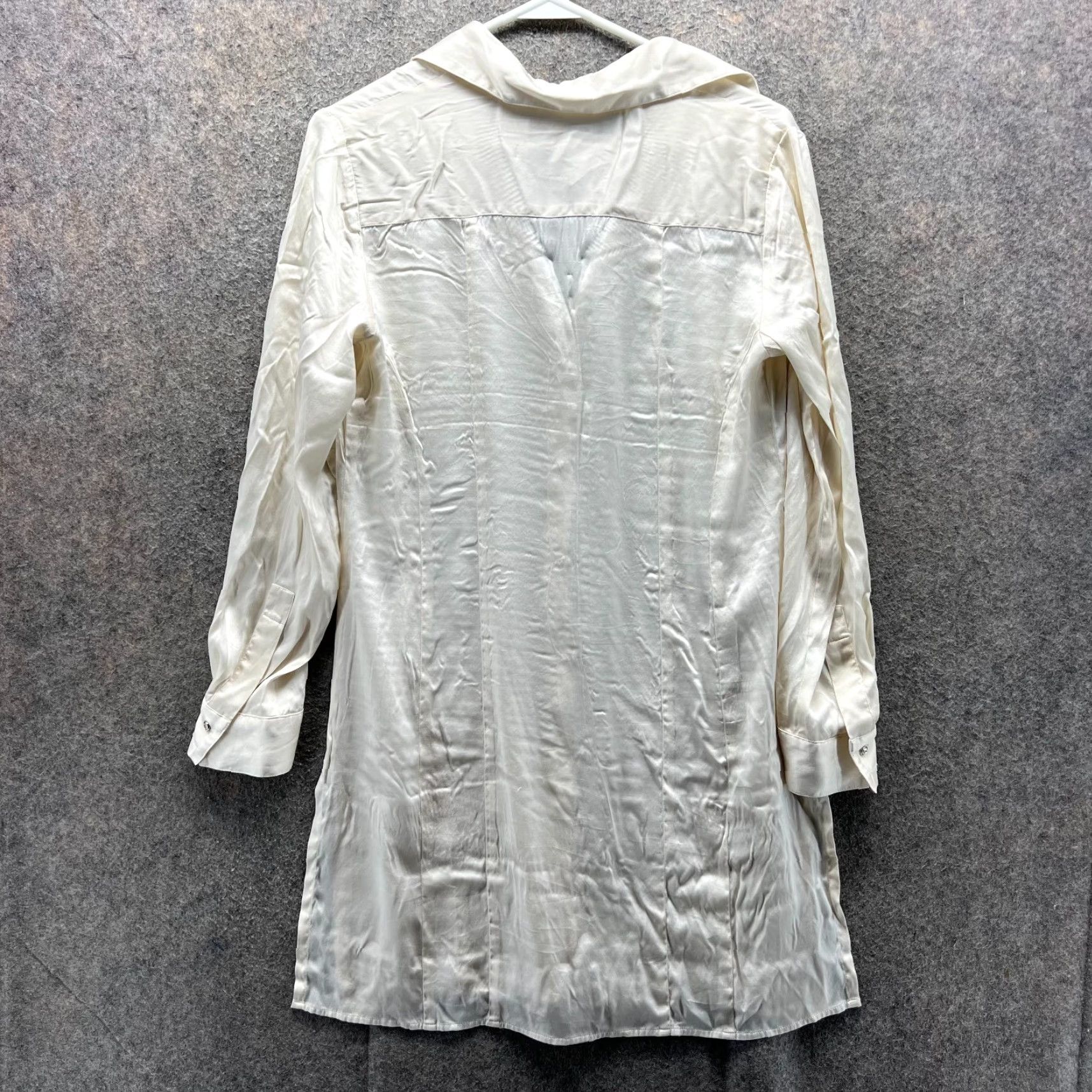 Vintage Chico's Shirt Dress Womens Small Beige Silk Satin Button Down Long Sleeve Casual Knee Length) Size S / US 4 / IT 40 - 2 Thumbnail