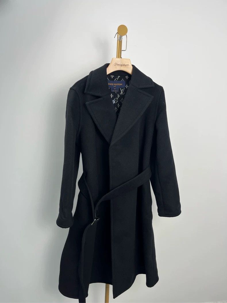 LV Gray Logo Wool Long Coat - dmc