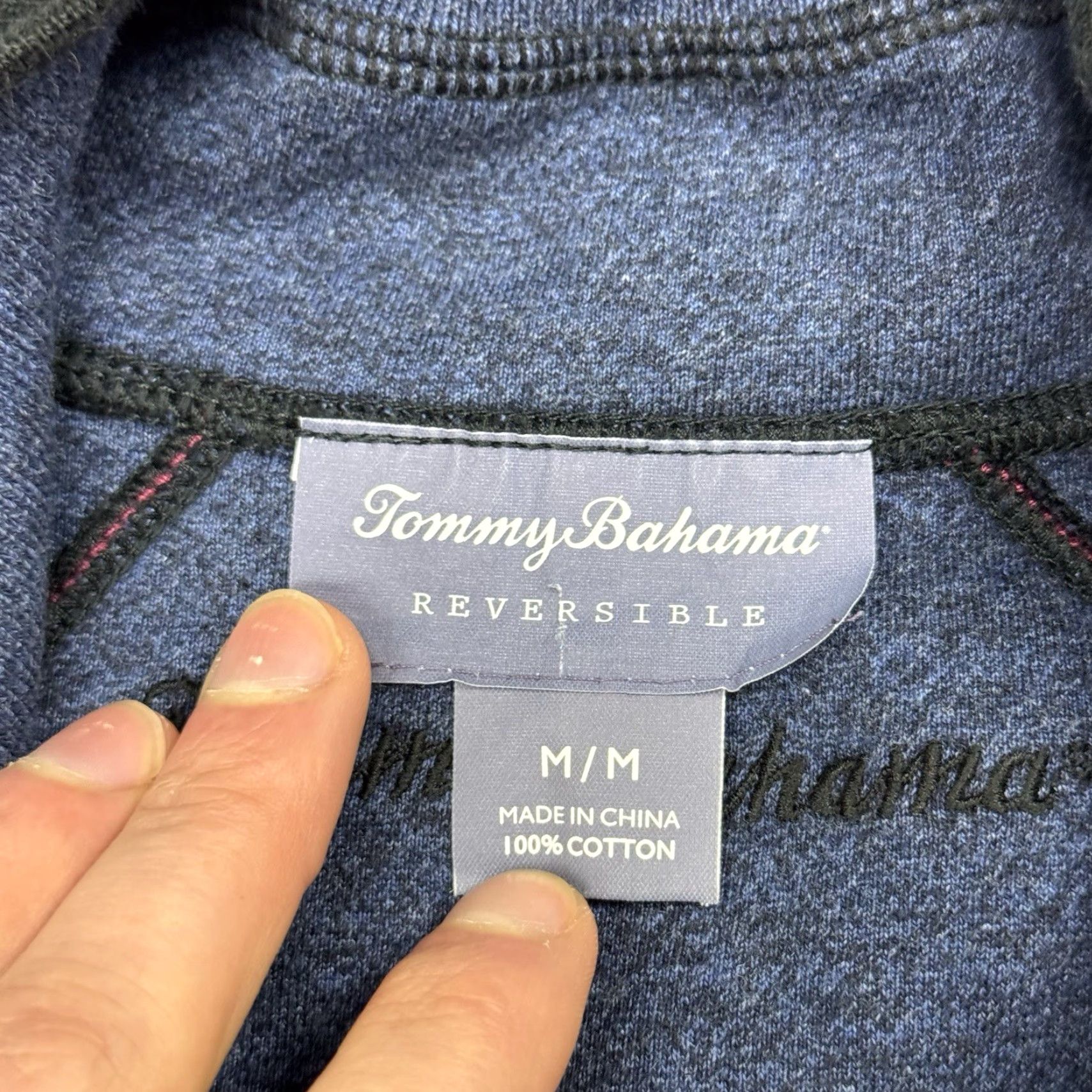 Tommy Bahama TOMMY BAHAMA Full Zip Reversible Sweatshirt Cotton Mens M Blue/Black Size US M / EU 48-50 / 2 - 4 Thumbnail