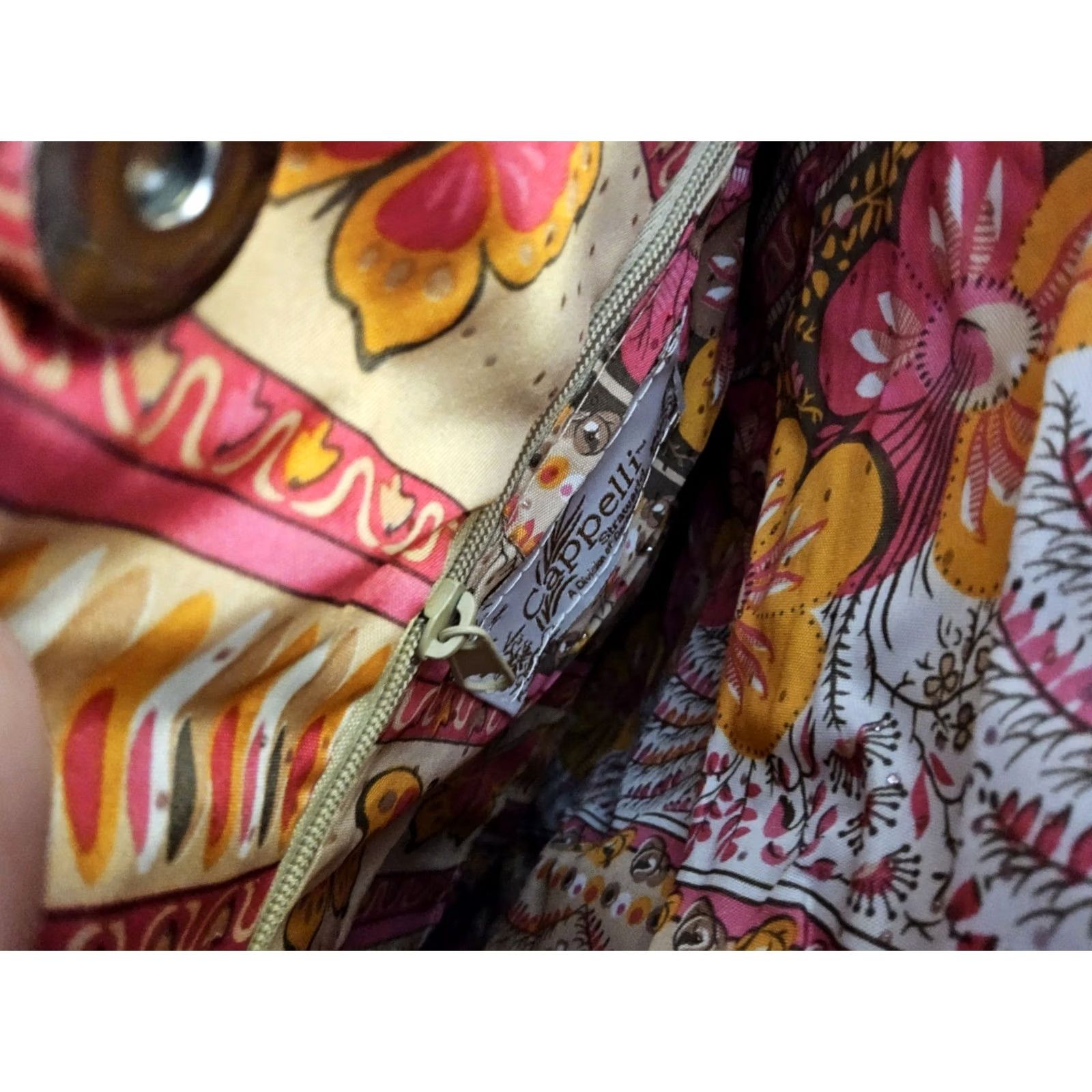 Vintage Cappelli Straworld Bohemian Wicker Fabric Shoulder Handbag Purse Bag Pink Beige Pattern Floral Bucket & Drawstring Medium Women Size ONE SIZE - 8 Thumbnail