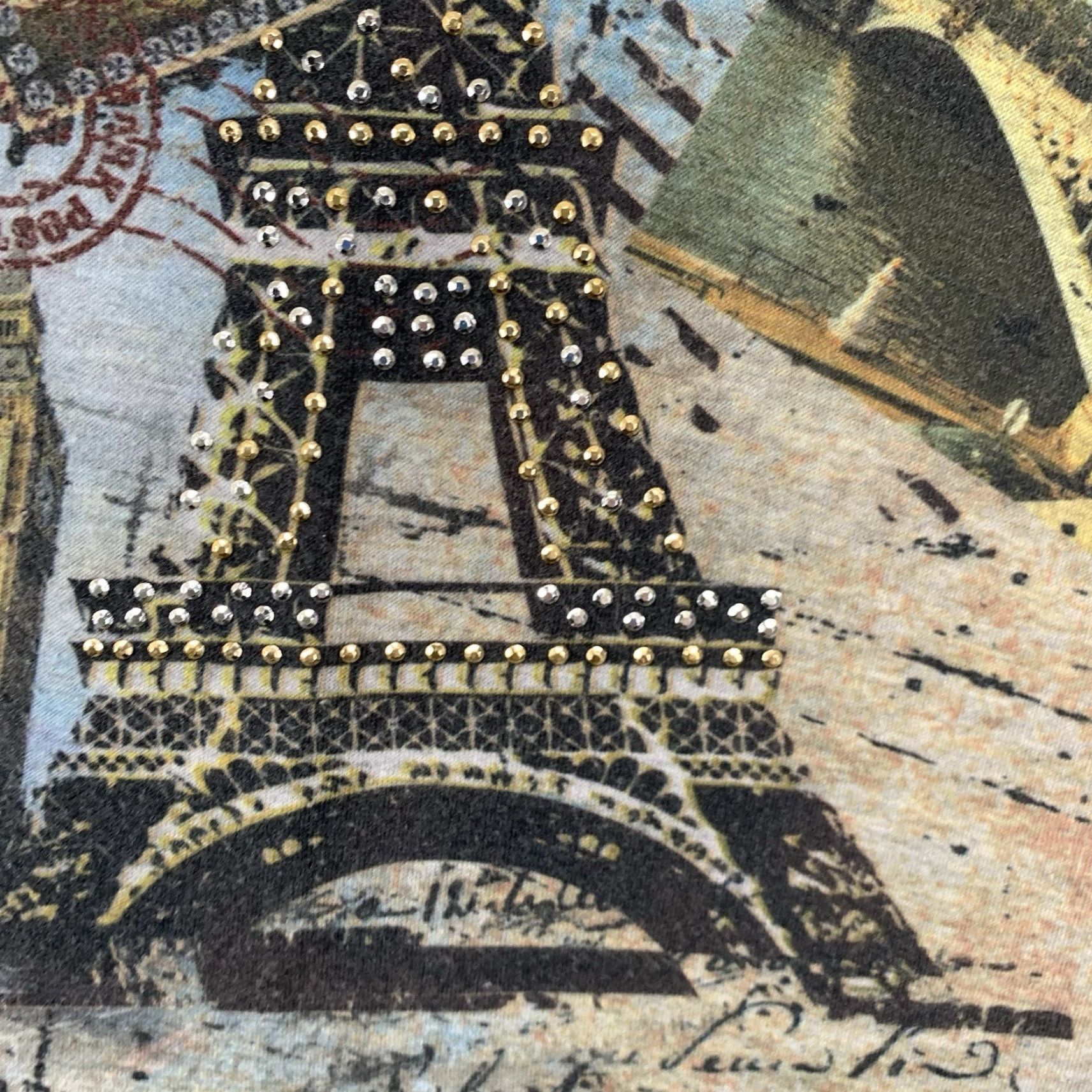 Vintage Misia Tunic Shirt 1X Plus Gray Paris Eiffel Tower Rhinestone Geometric 90s Holiday Travel V-Neck Cap Sleeve Pullover Relaxed Size XL / US 12-14 / IT 48-50 - 6 Thumbnail