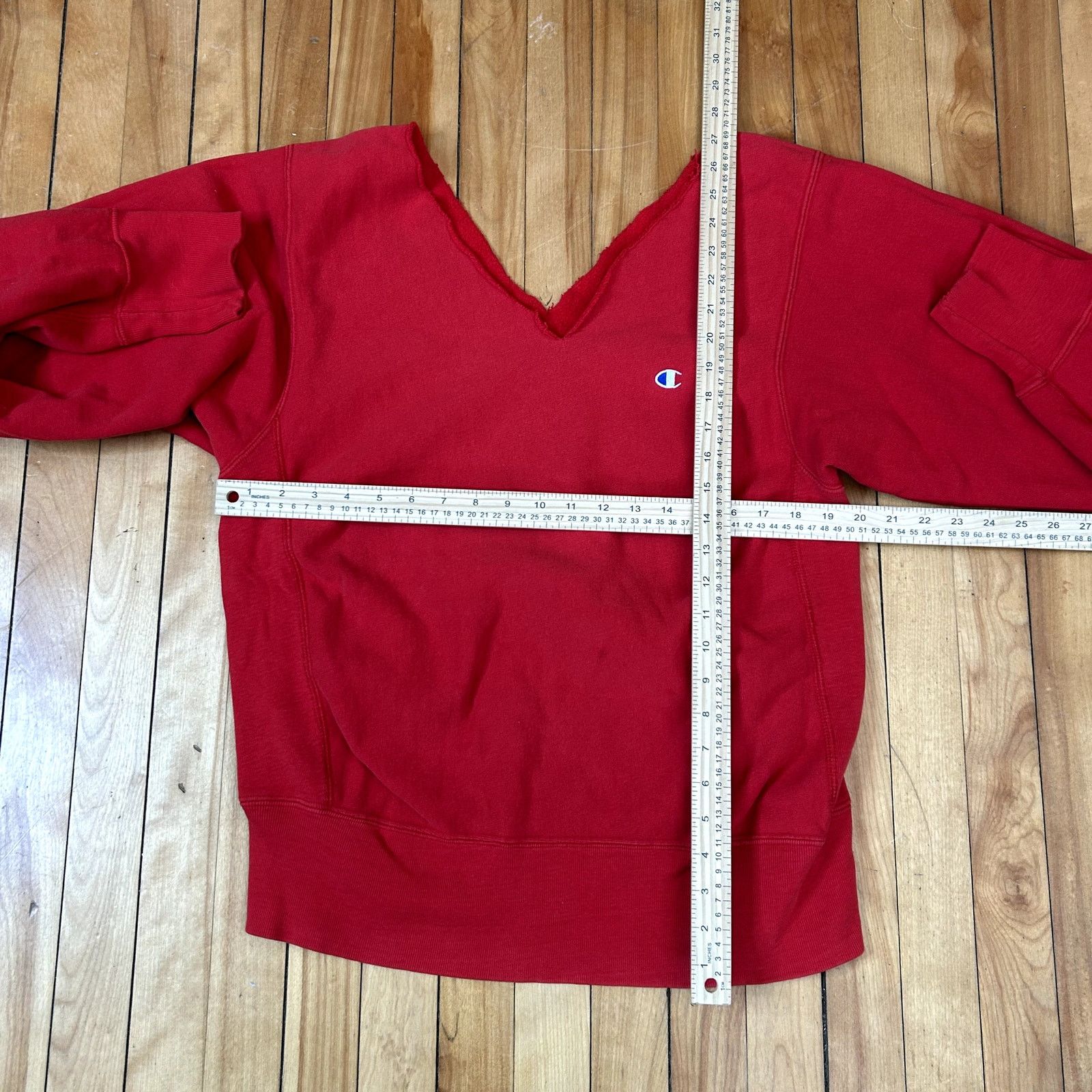 Champion Vintage 90s Champion Reverse Weave Red Hoodie Chopped Size US L / EU 52-54 / 3 - 3 Thumbnail