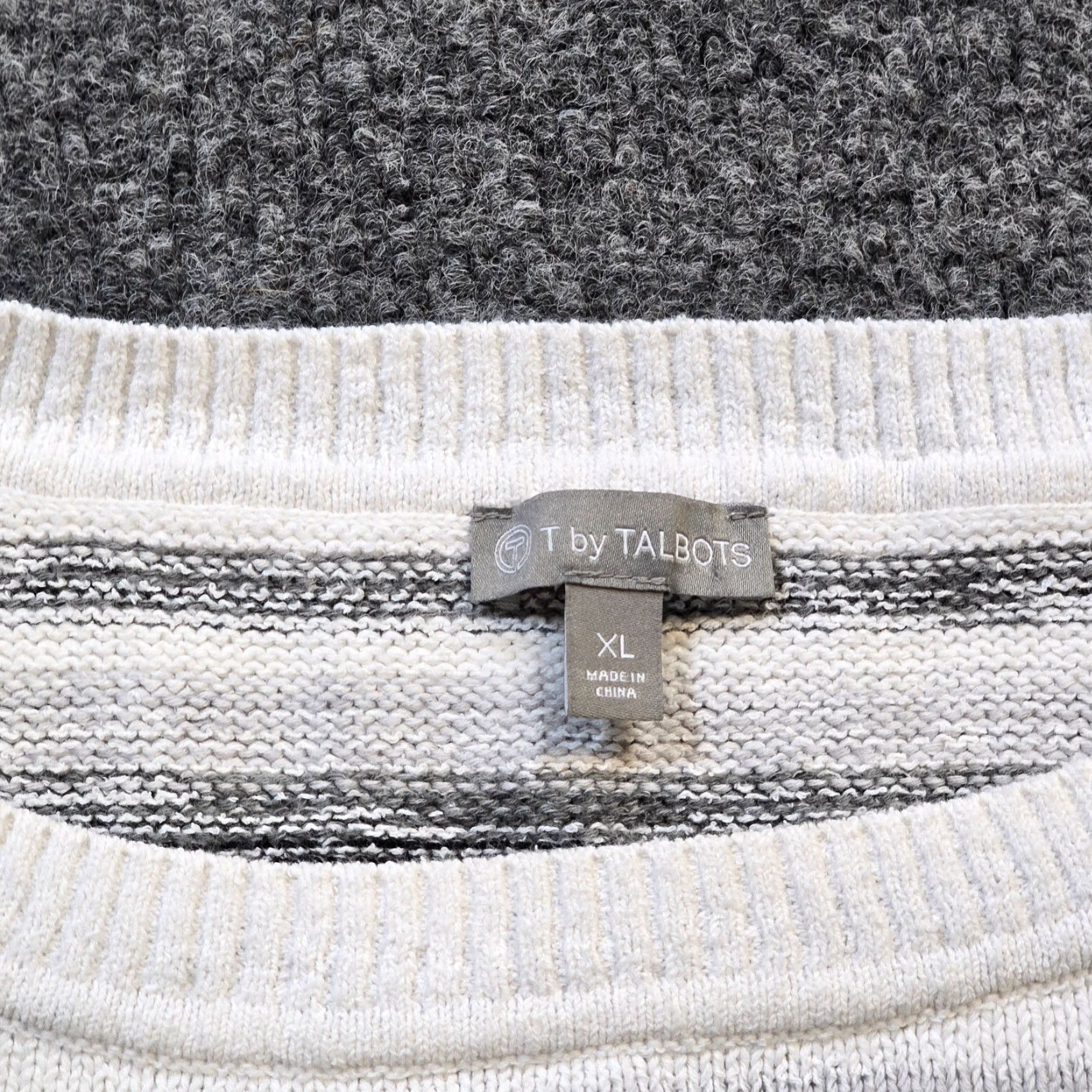 Talbots Talbots Sweater Womens XL White Gray Striped Knit Basic Casual Career Shirt Pullover Long Sleeve Round Neck Knit Regular Classic Nike Size XL / US 12-14 / IT 48-50 - 3 Thumbnail