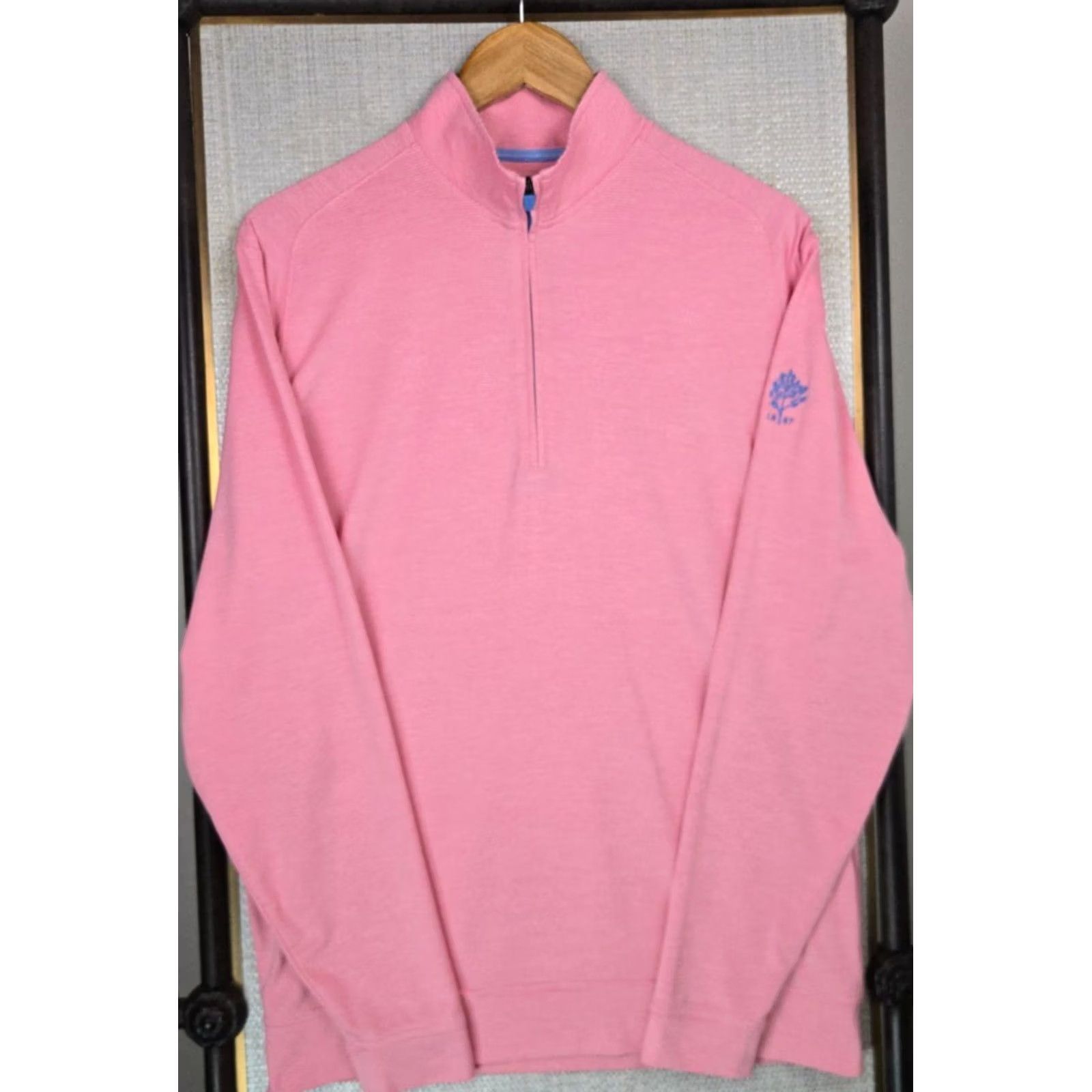 johnnie-O Johnnie-O Mens 1/4 Zip Pullover Golf Pink Stripes Regular Medium Shirt Size US M / EU 48-50 / 2 - 3 Thumbnail