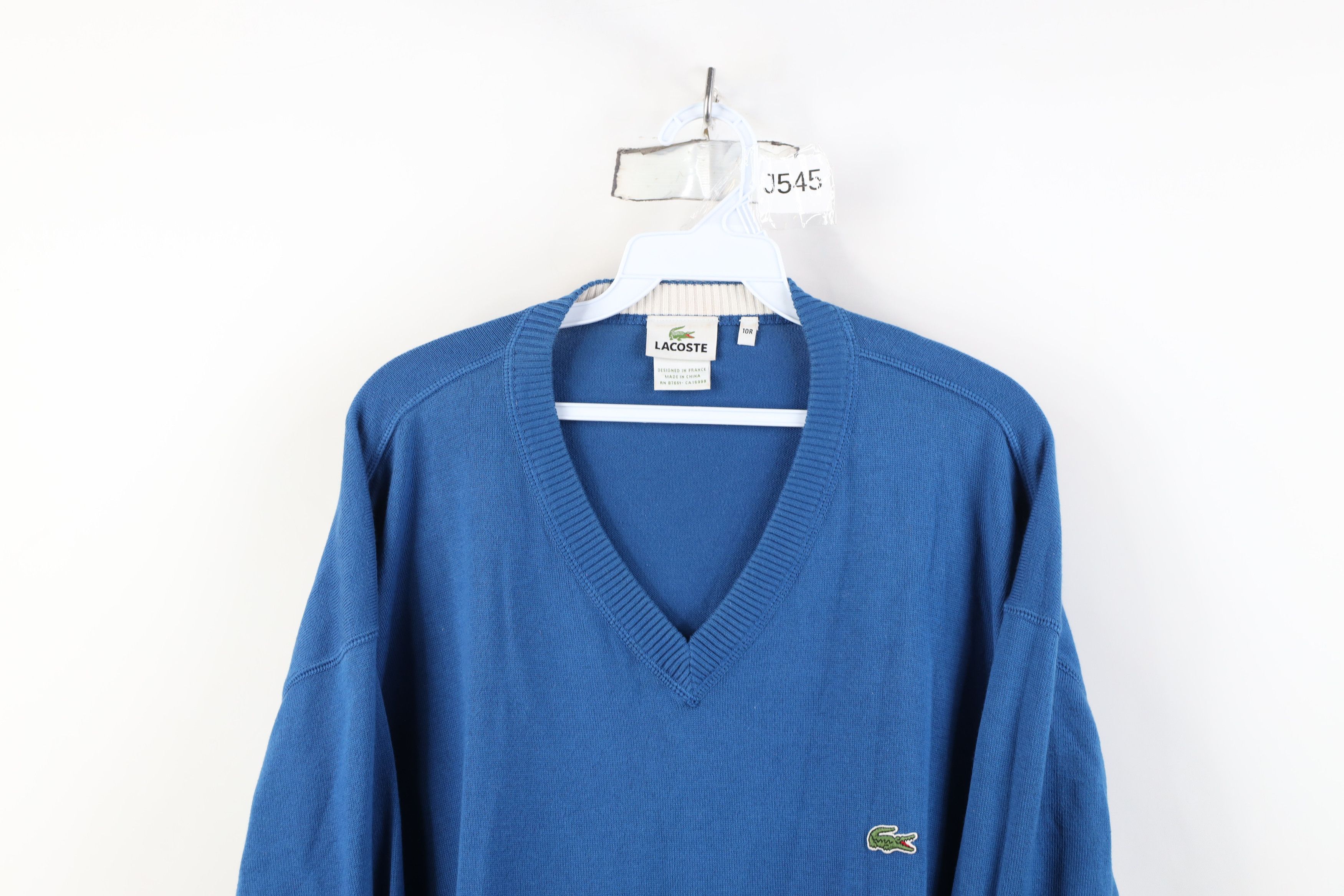 Lacoste Lacoste Distressed Croc Logo Cotton Knit V-Neck Sweater Blue Size US XXL / EU 58 / 5 - 2 Thumbnail