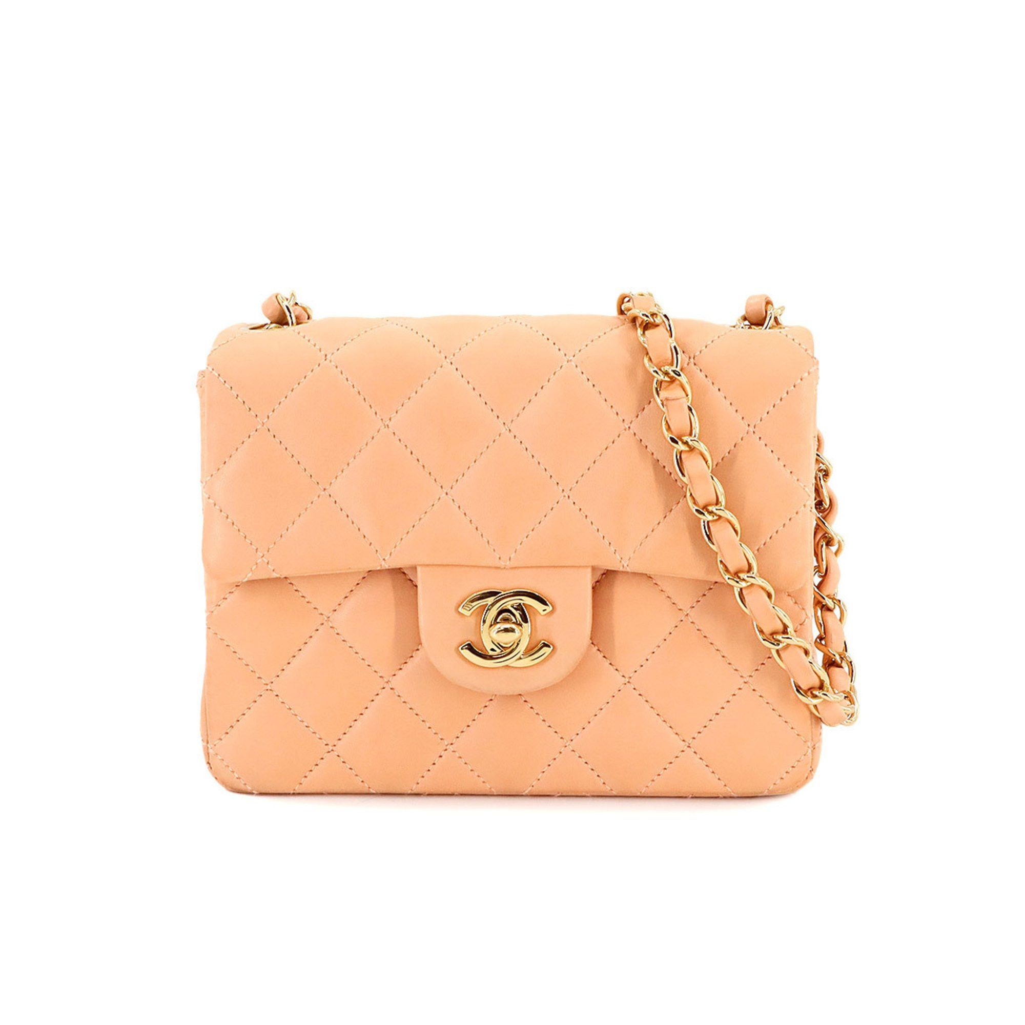 Chanel Mini Matelasse Chain Shoulder Bag Leather Pink Beige A01115 Gold Hardware, Women's