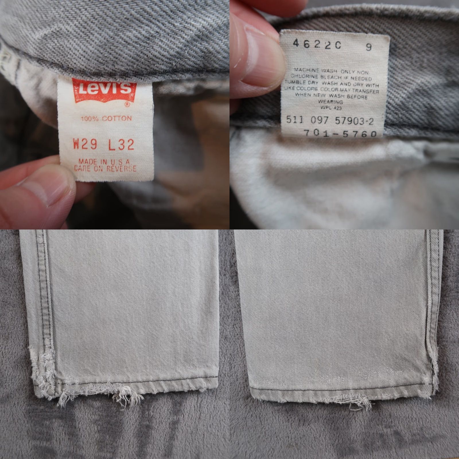 Levi's VINTAGE Levi's 701 Jeans Womens Regular 29x32 Gray Denim Straight 90s Size 29" - 10 Thumbnail