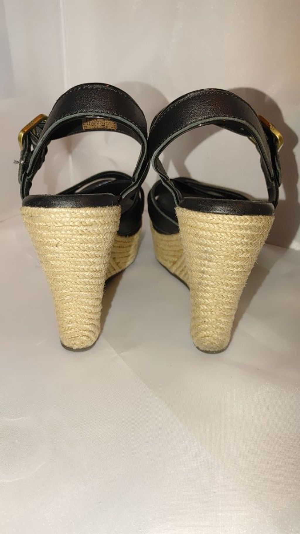 Ugg UGG Jackilyn Black Leather Espadrille Wedge Sandals Size 9.5 Size US 9.5 / IT 39.5 - 8 Thumbnail