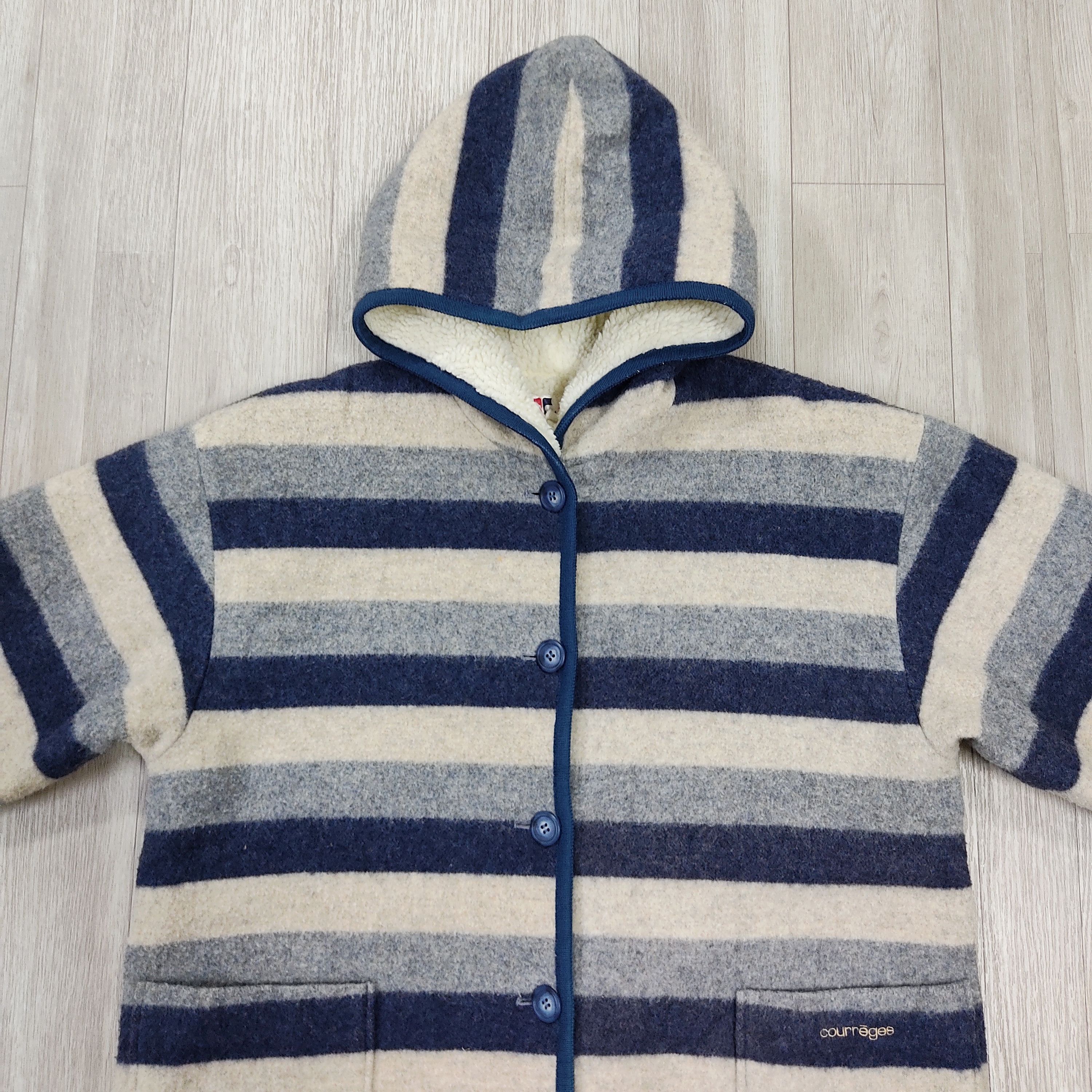 Courreges Courreges Striped Fleece Lining Hooded Hippie Jacket Size US M / EU 48-50 / 2 - 5 Thumbnail