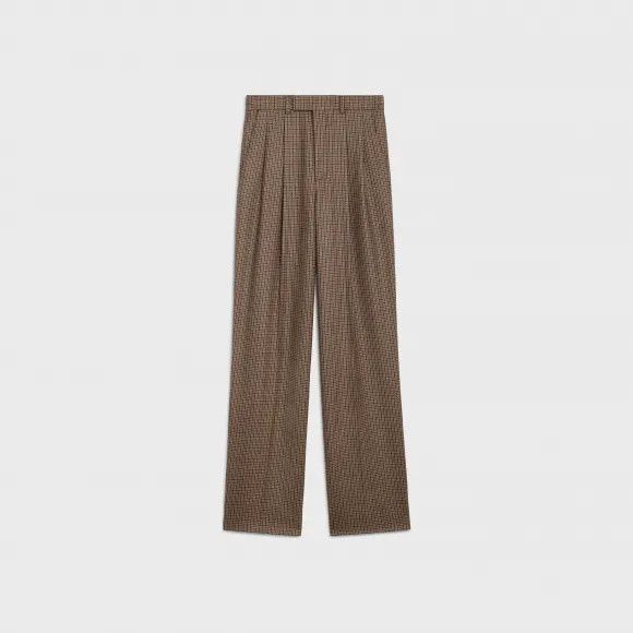 Celine o1bcso1str0924 Margaret Pants In Checked Wool in Dark Beige Size US 36 / EU 52 - 1 Preview