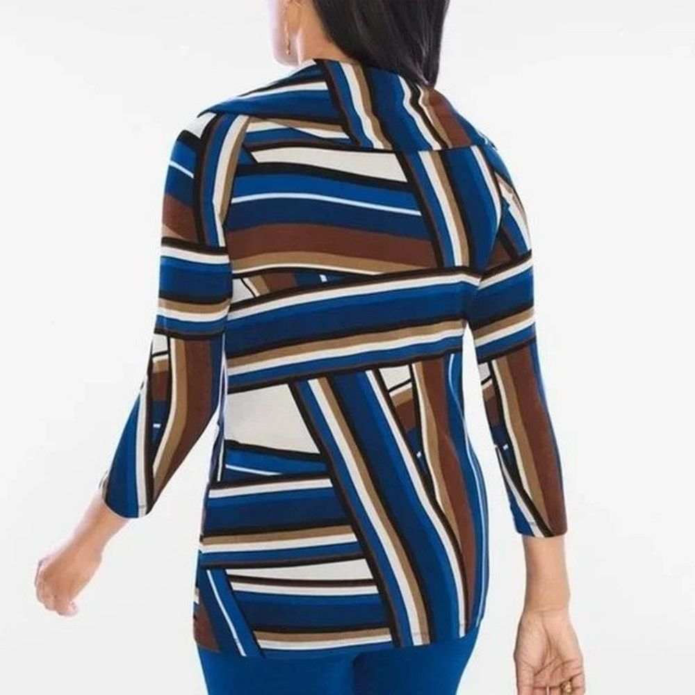 Chicos Chico's Travelers Cowl Neck Striped Geometric Tunic Top Siz Size XL / US 12-14 / IT 48-50 - 2 Thumbnail
