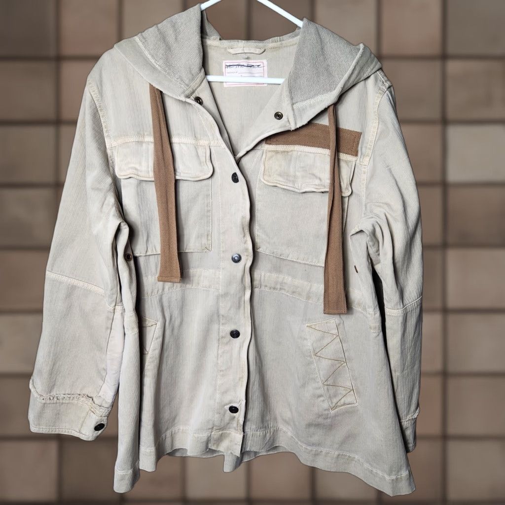 Free People We The Free Womens Tan Oversized Trapeze Military Utility Jacket S Hooded Pockets Snap Front Drawstring Hood Unlined Casual Vintage No NWOT Size S / US 4 / IT 40 - 1 Thumbnail