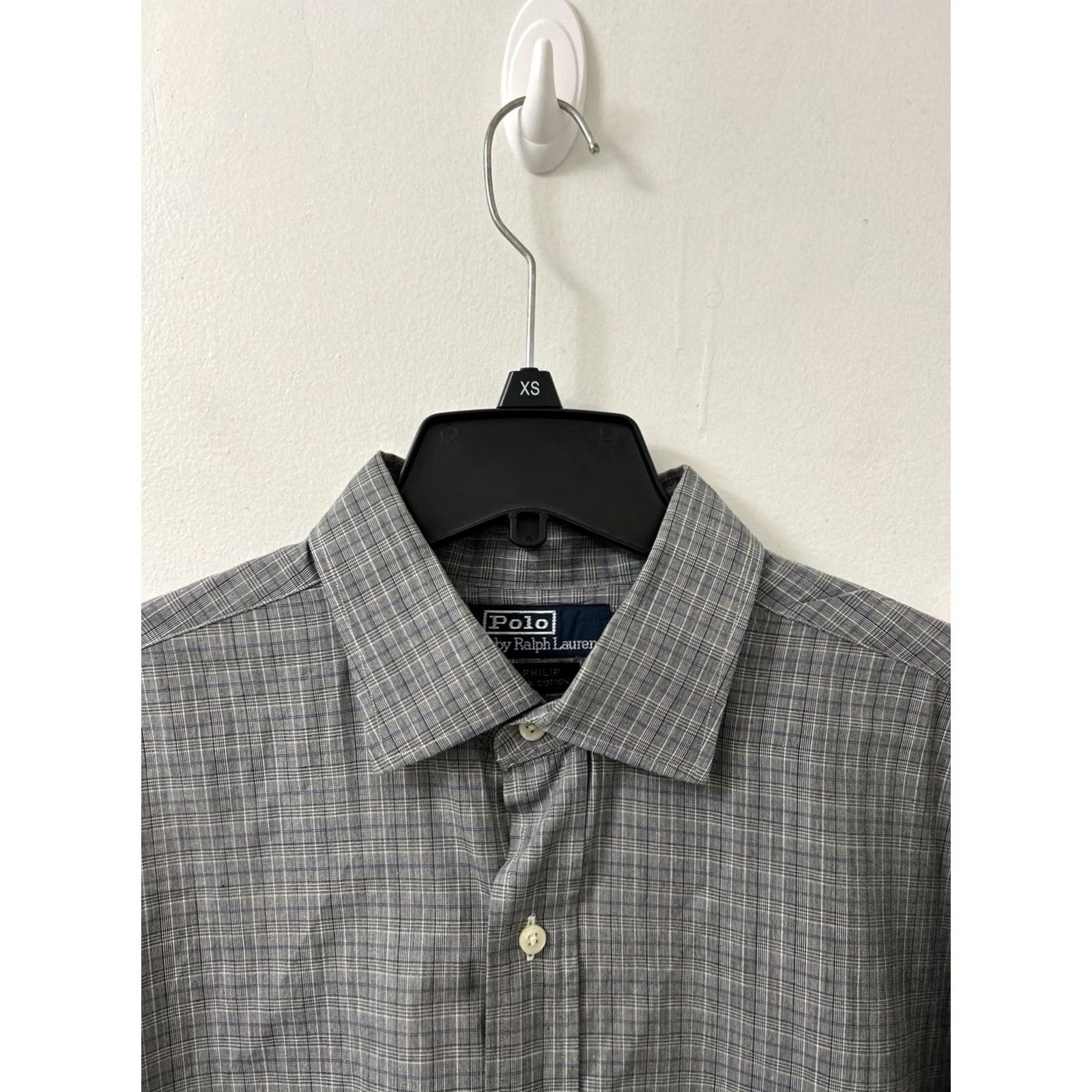 Polo Ralph Lauren VTG Polo Ralph Lauren Philip Dress Shirt Men Size 17 35 Gray Plaid Button Up L/S Size 46R - 4 Thumbnail