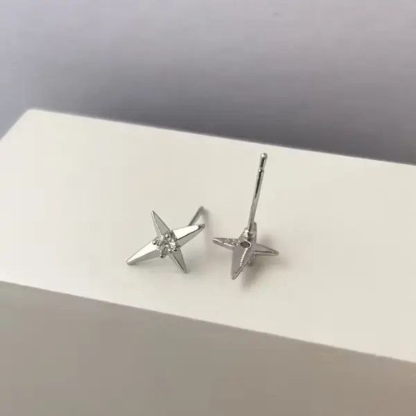 Japanese Brand 925 Silver Plated CZ Star Stud Earrings for Men Women Size ONE SIZE - 3 Thumbnail