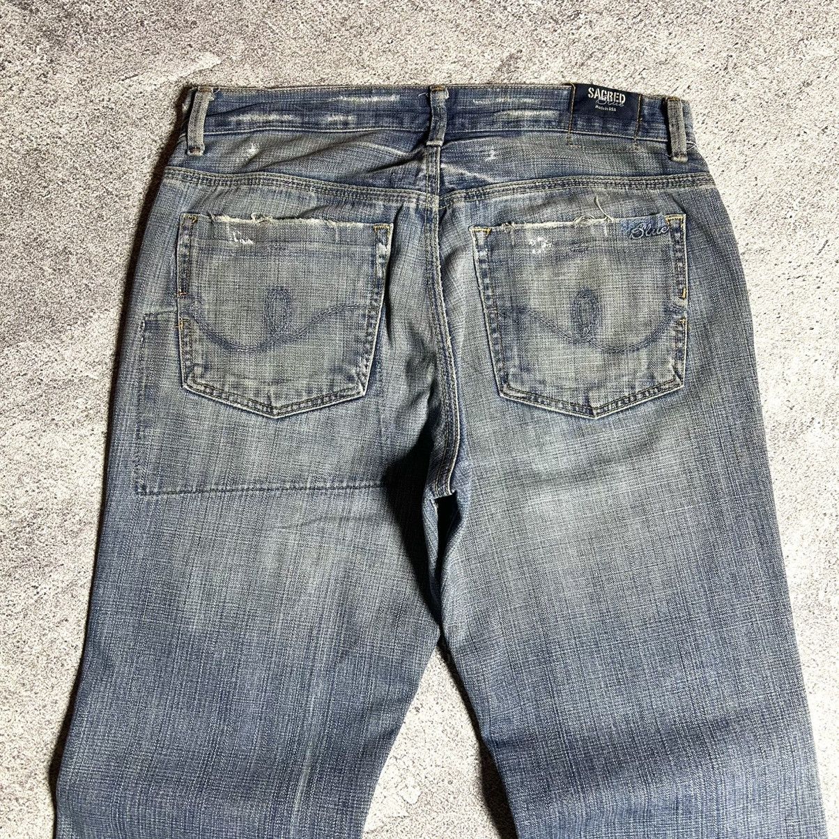 Japanese Brand Vintage SACRED BLUE Flared Denim Patchwork USA Size US 32 / EU 48 - 15 Thumbnail