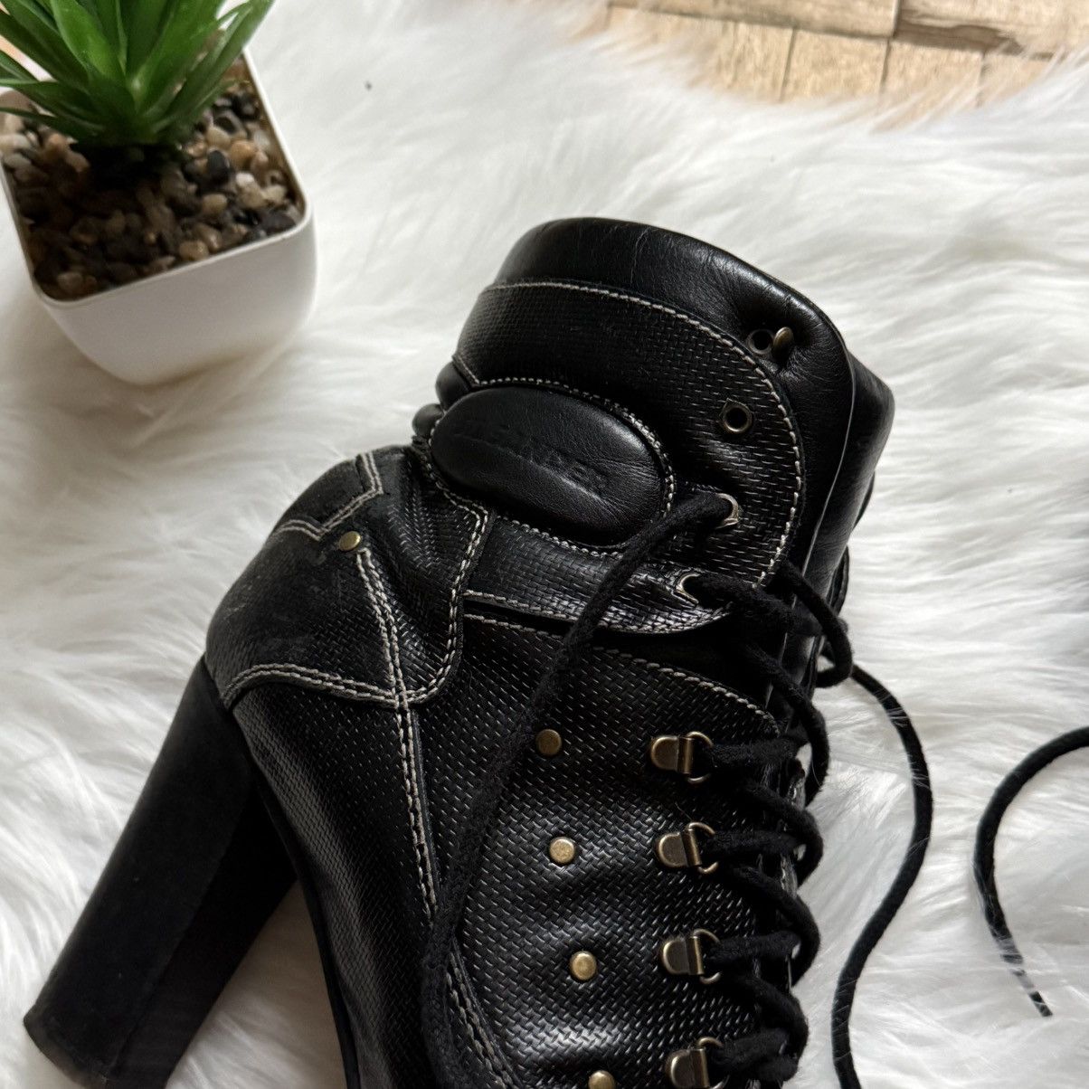 Jil Sander 📌Vintage Jil Sander Leather Avant-Garde Lace-up Heeled Boots Size US 11 / IT 41 - 3 Thumbnail