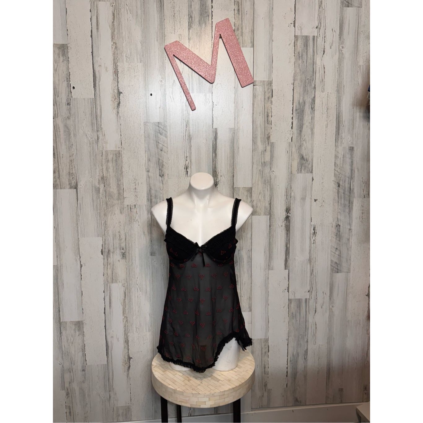Native Native Intimates Black Sheer Babydoll Lingerie with Red Hear Size ONE SIZE - 1 Thumbnail