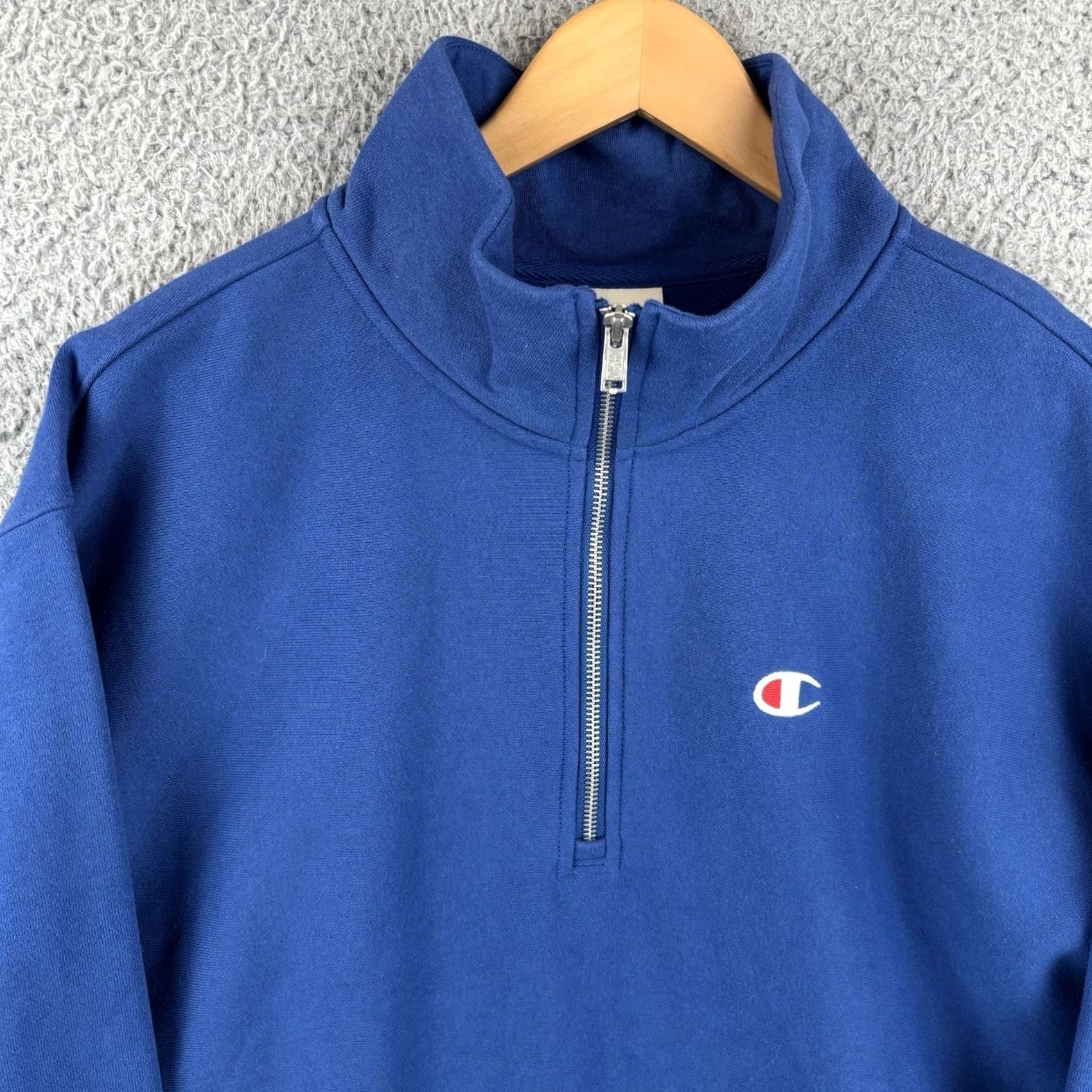 Champion Champion Sweatshirt Mens 2XL Blue 1/4 Zip Pullover Reverse Weave Long Sleeve Zip Crew Neck Logo Vintage: No Size US XXL / EU 58 / 5 - 2 Thumbnail