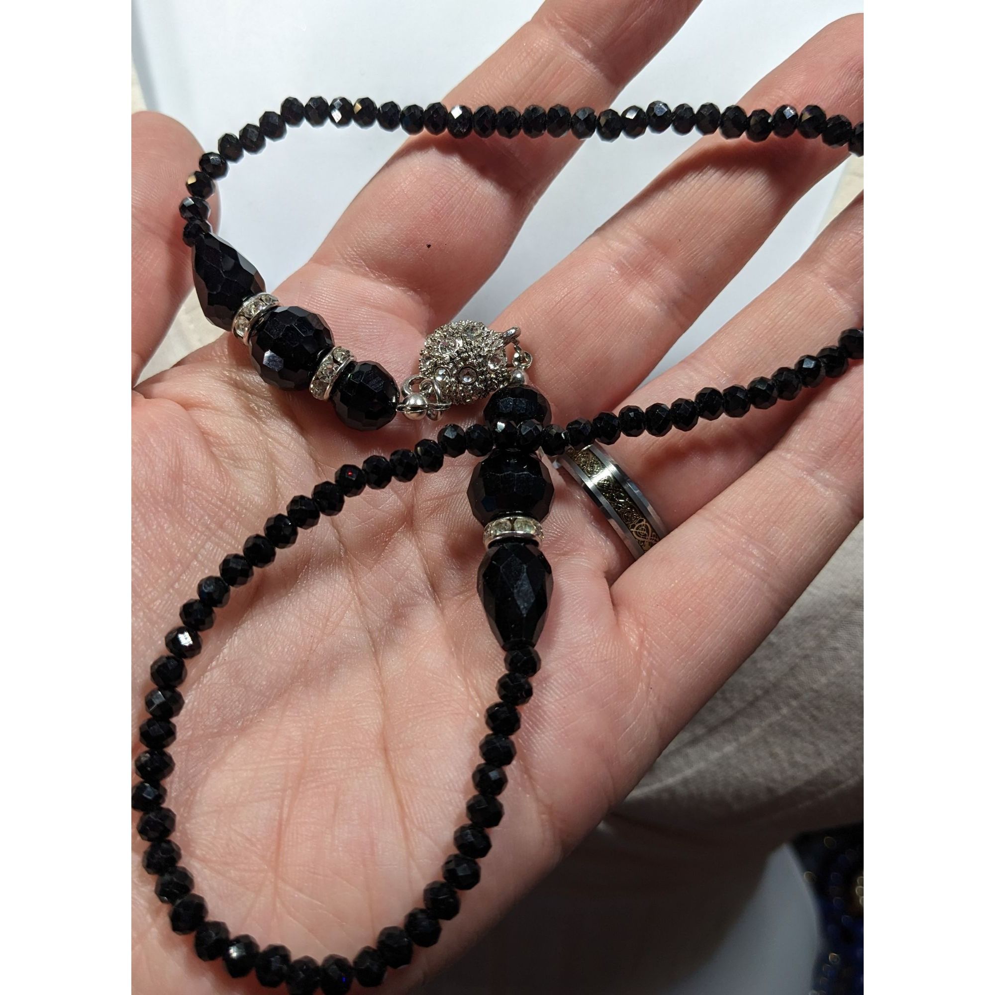 Handmade Handmade Glam Goth Glass Beaded Necklace With Rhinestone Acc Size ONE SIZE - 4 Thumbnail