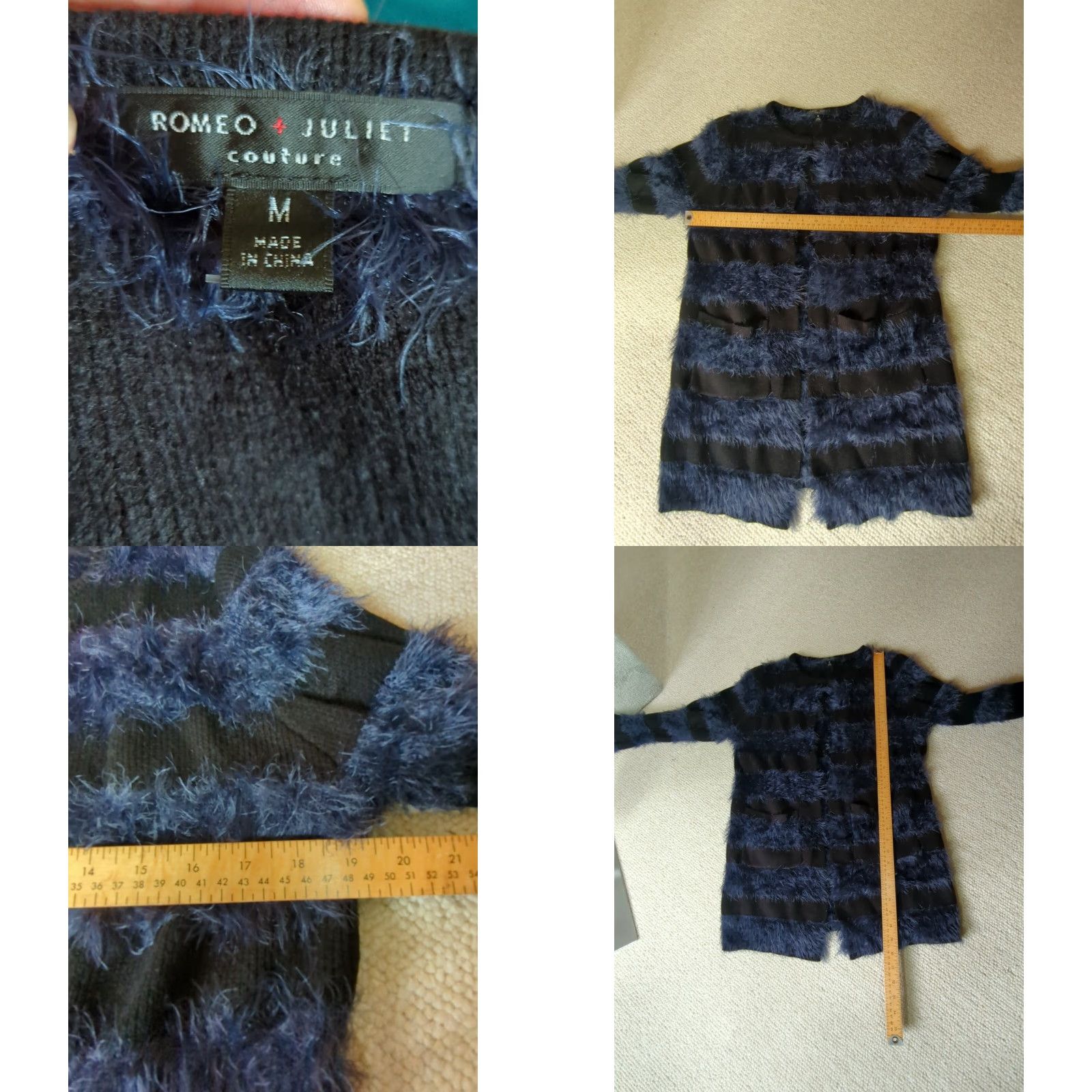 Vintage ROMEO & JULIET COUTURE Cardigan Sweater WOMENS M BLUE Stripe Open Knitted Long Sleeve Round Neck Size M / US 6-8 / IT 42-44 - 8 Thumbnail