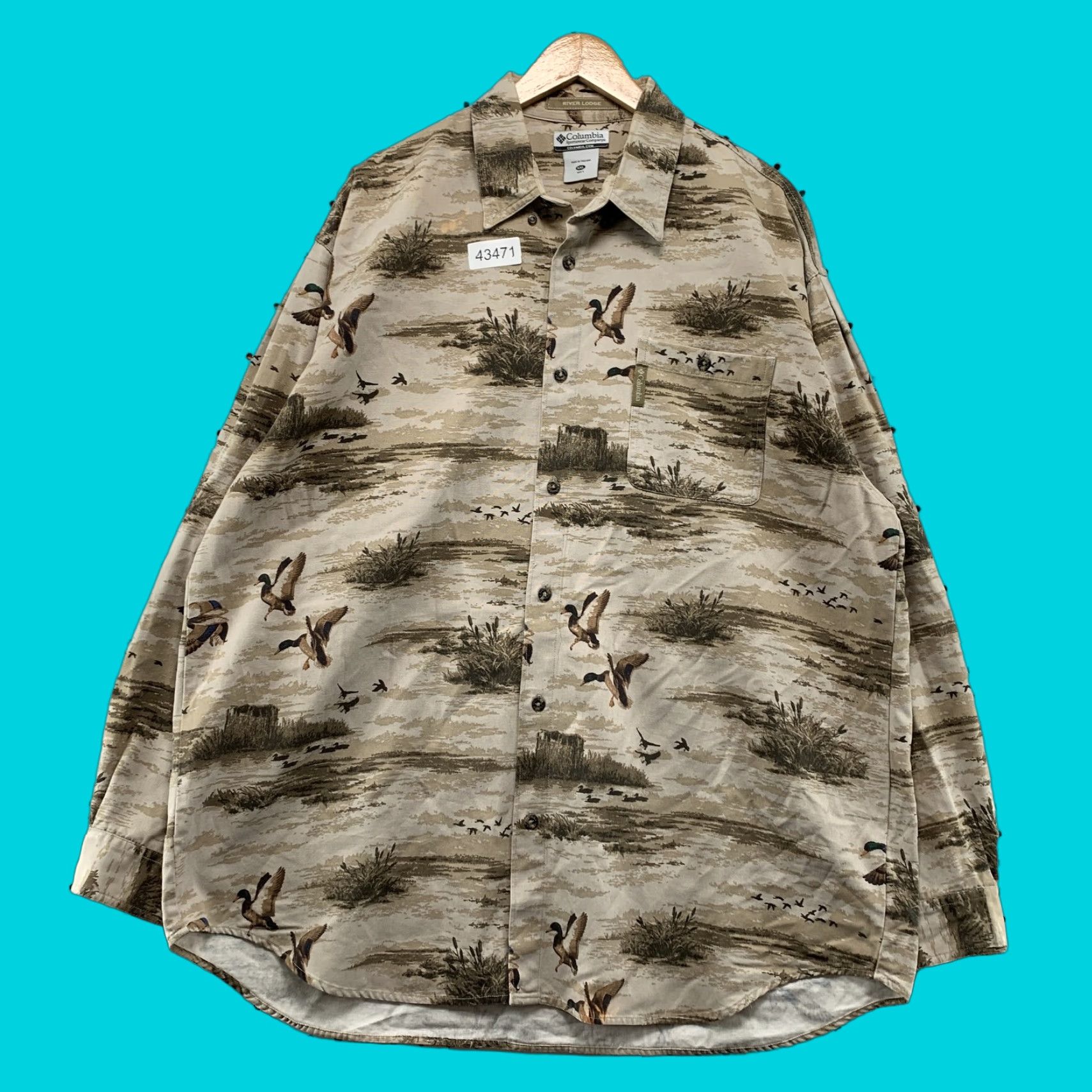 Gloverall Columbia Shirt Mens XL Beige Button-Up Long Sleeve Cotton Outdoor Duck AOP Pockets Size US XL / EU 56 / 4 - 1 Thumbnail