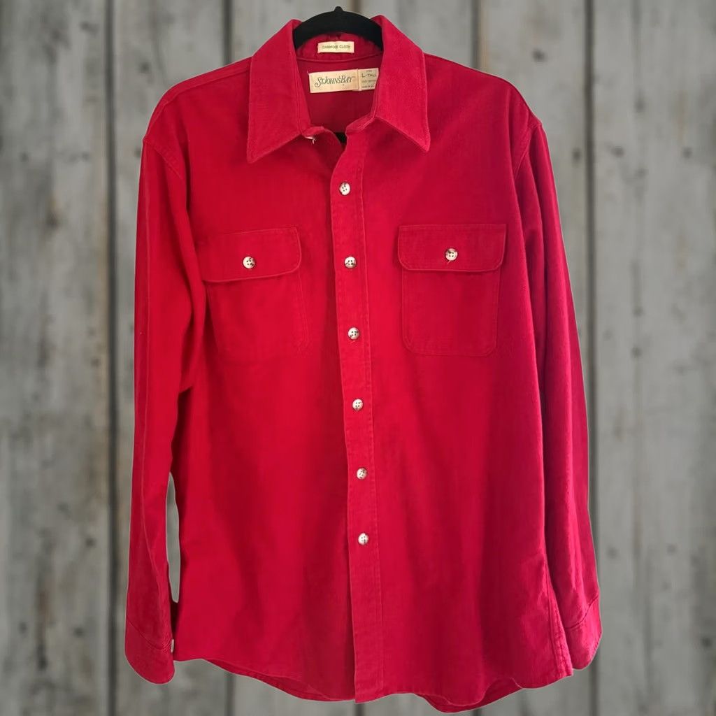 Vintage VINTAGE St. John's Bay Shirt Red 100Cotton Chamois Cloth ButtonDown-L-Tall Mens Size US L / EU 52-54 / 3 - 1 Thumbnail