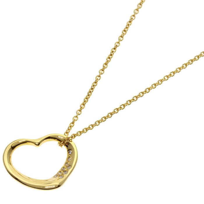 Tiffany & Co. Tiffany Open Heart Diamond Necklace K18 Yellow Gold Women ...