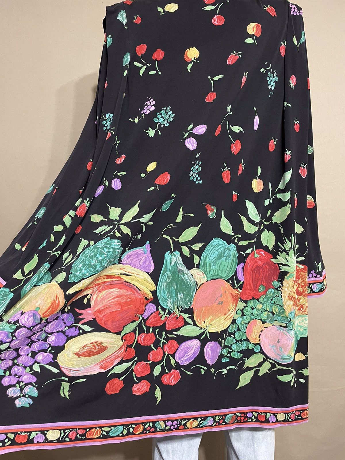 Leonard Paris × Vintage LEONARD Paris Vintage 90s Silk Fruit Print Kimono Dress Size ONE SIZE - 6 Thumbnail