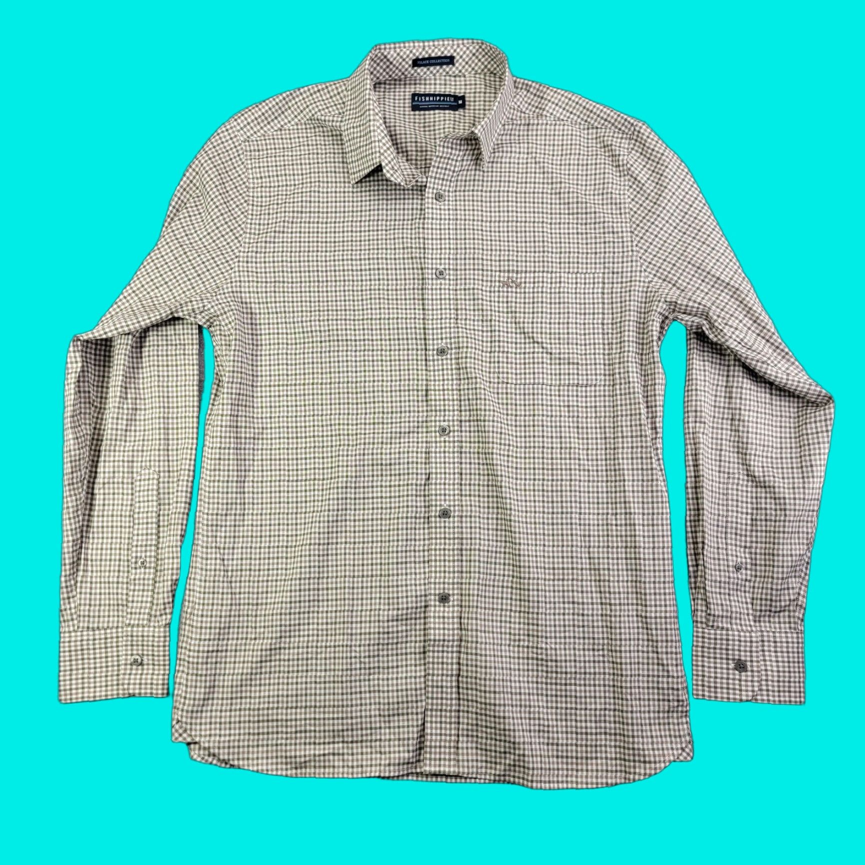 Vintage Fish Hippie Shirt Mens Medium Beige Check Long Sleeve Button Front Stretch Size US M / EU 48-50 / 2 - 1 Thumbnail