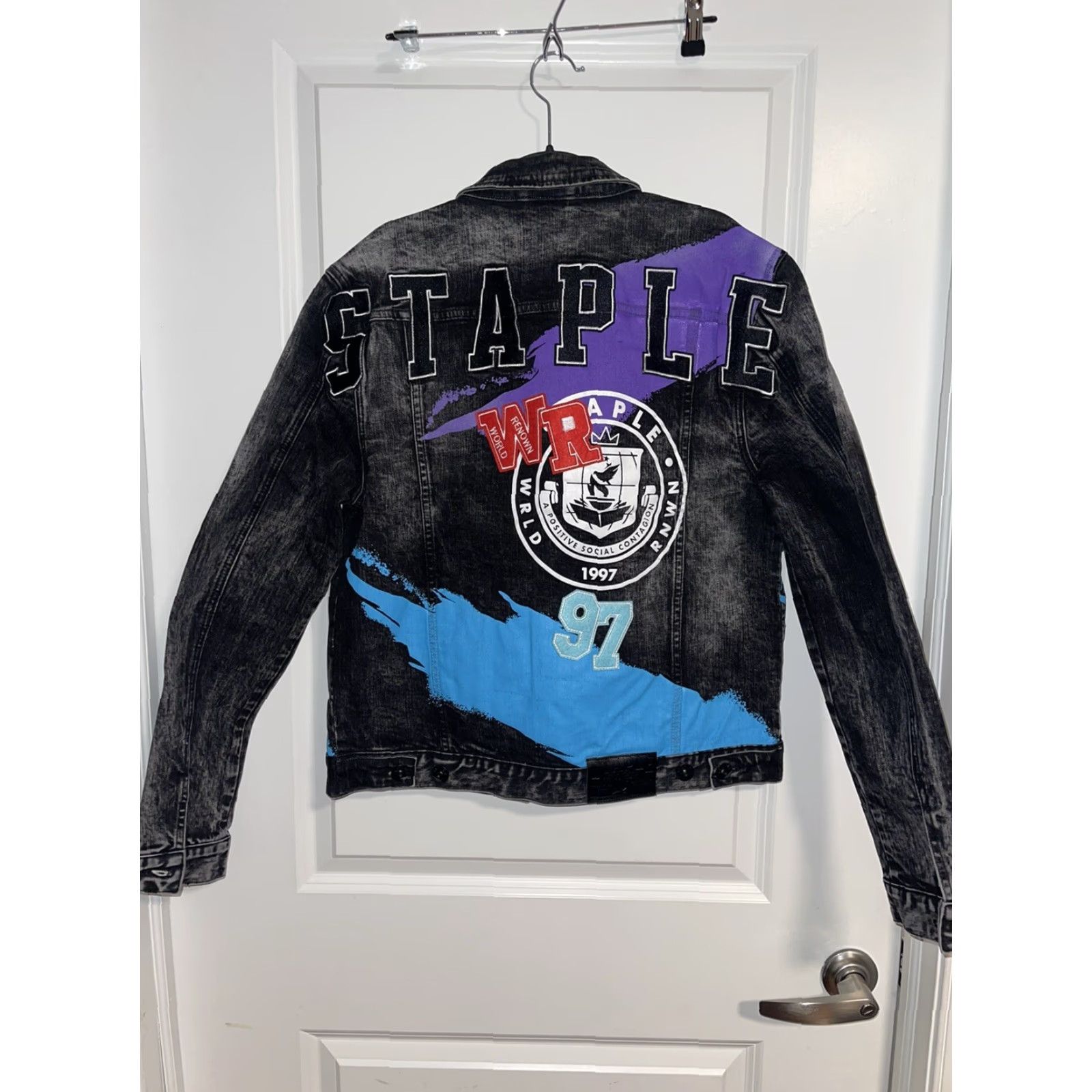 Denime VINTAGE Chamarra Staple Pike Rebel Jacket Mens Denim Black Size M Black/Grey Buttons Patches Pockets Biker Style 90s? Size US 31 - 3 Thumbnail