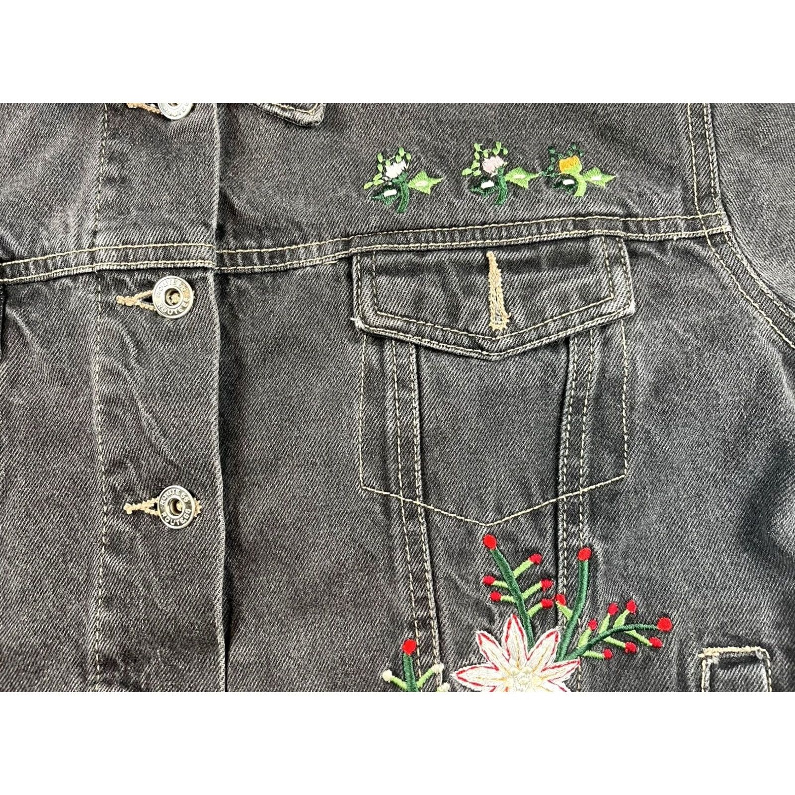 Route 66 VINTAGE Route 66 Denim Jacket Black Women’s Large Embroidered Floral 90s Grunge Jacket Mens Womens Girls Size L / US 10 / IT 46 - 4 Thumbnail