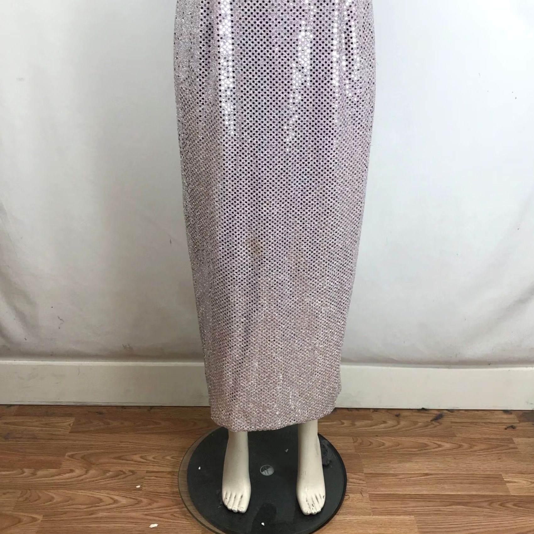Vintage VINTAGE Scott McClintock Sequin Maxi Dress Rhinestone Straps Sz 6P Petite Silver Eveningwear 1990s Womens Size M / US 6-8 / IT 42-44 - 3 Thumbnail