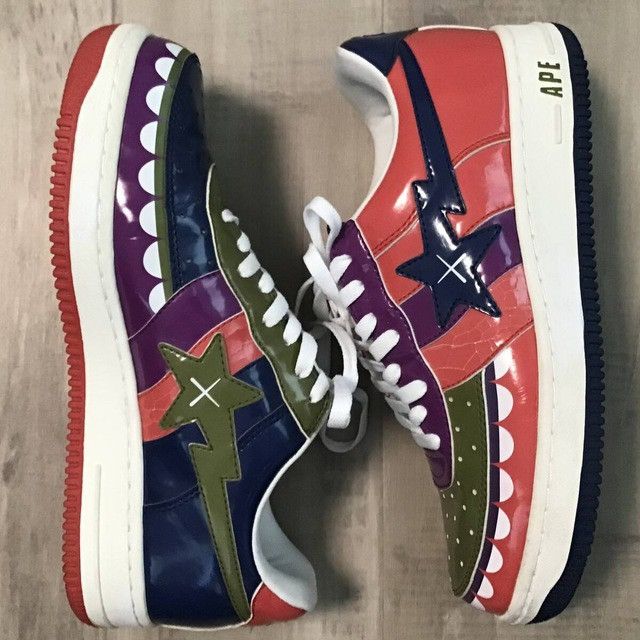 Bape × Kaws × Nigo KAWS CHOMPERS BAPE STA Patent Leather Sneakers APE NIGO Size US 9.5 / EU 42-43 - 2 Thumbnail