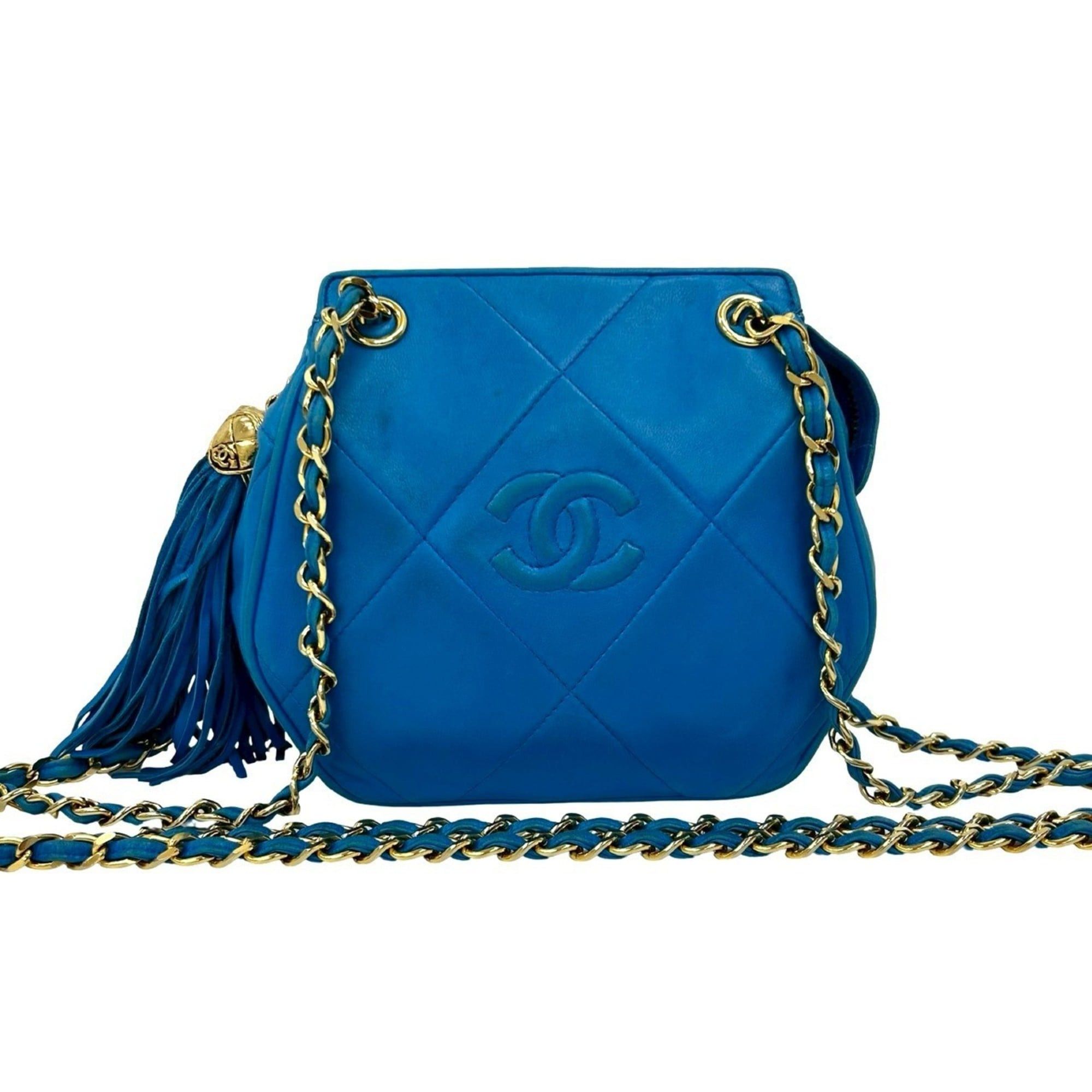 Chanel CHANEL Coco Mark Fringe Lambskin Chain Shoulder Bag Blue 39736 Size ONE SIZE - 1 Thumbnail