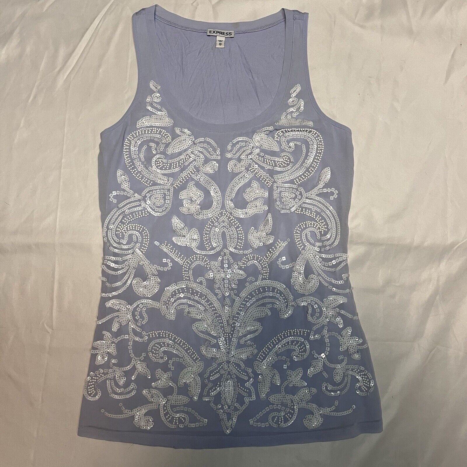 Express Express White Sequin Scoop Neck Tank Top Size XS / US 0-2 / IT 36-38 - 1 Thumbnail