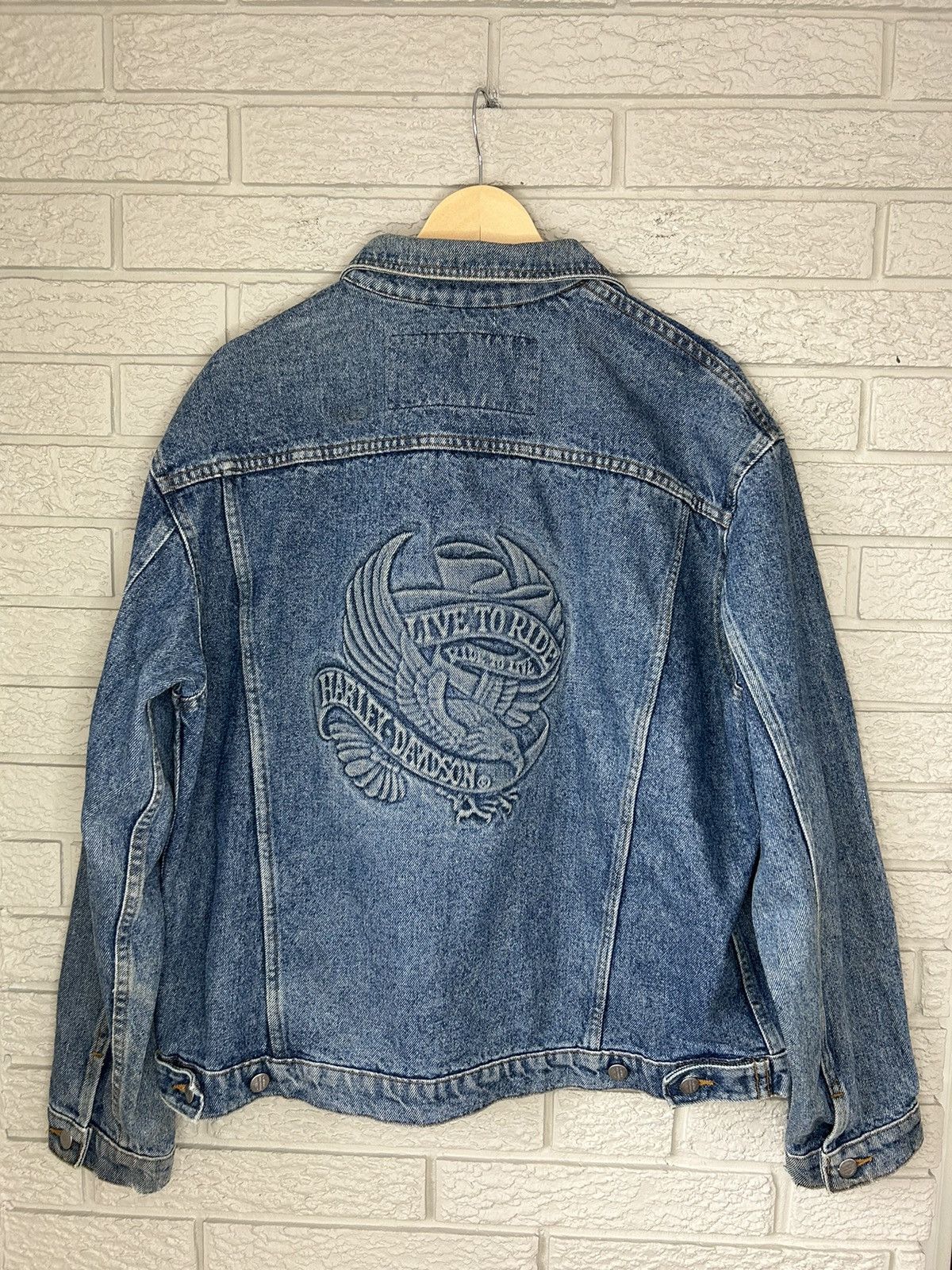 Harley Davidson Vintage 90s Harley Davidson Embossed Denim Jacket Size US XL / EU 56 / 4 - 3 Thumbnail