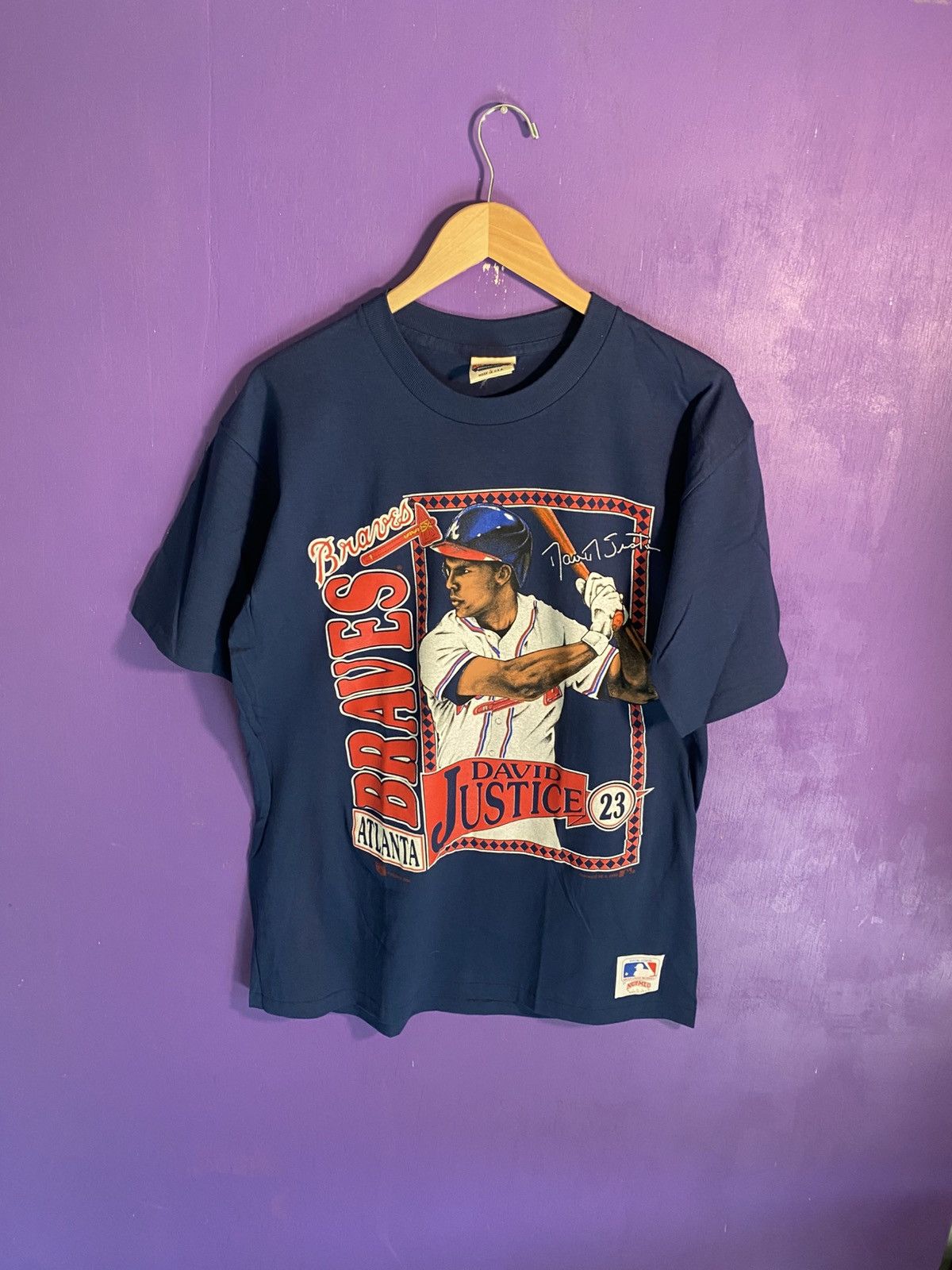 Nutmeg Vintage 90s Nutmeg Braves David justice player tee Size US XL / EU 56 / 4 - 1 Thumbnail