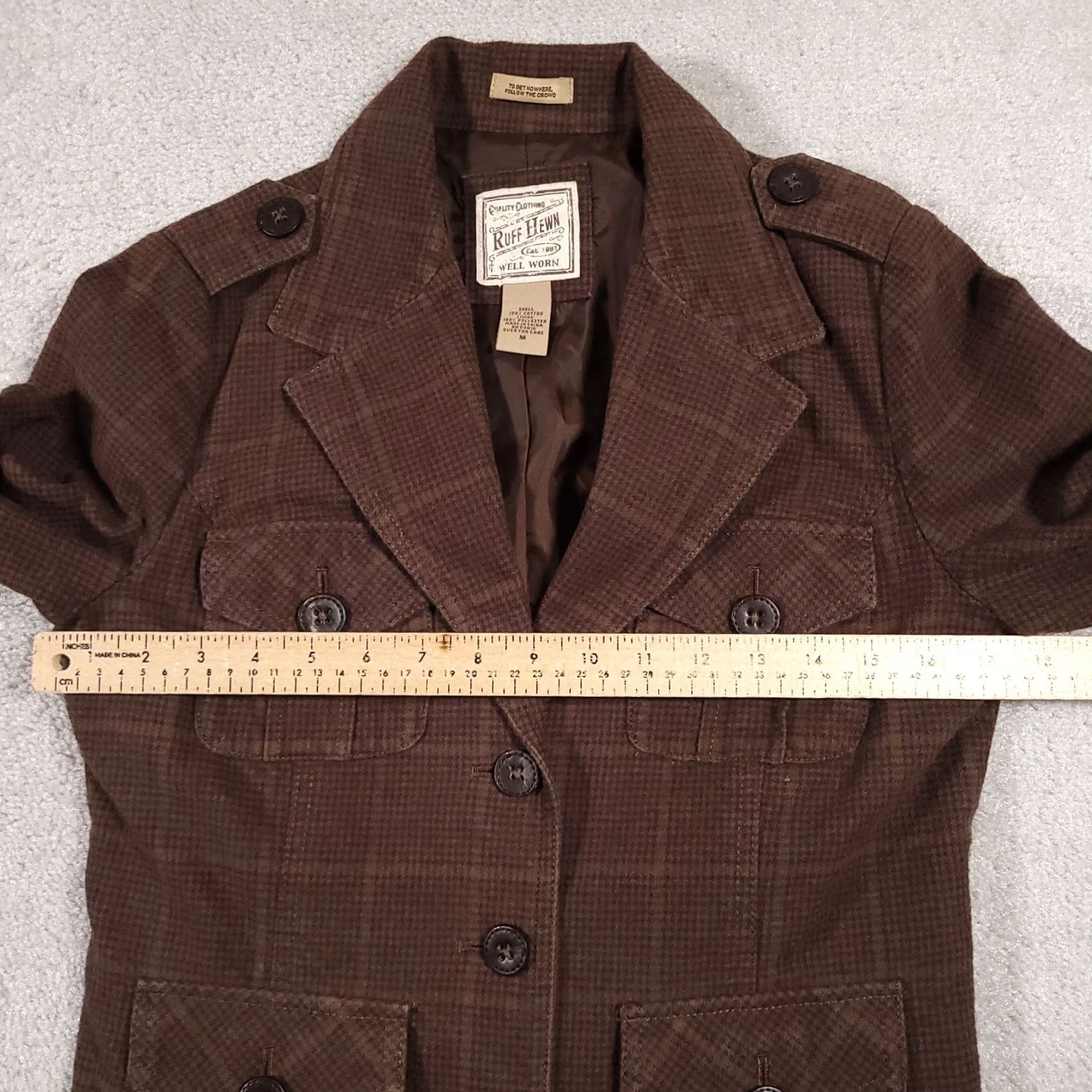 Vintage Ruff Hewn Blazer Jacket Women's M Brown Plaid 3 Button Front Well Worn Size M / US 6-8 / IT 42-44 - 7 Thumbnail