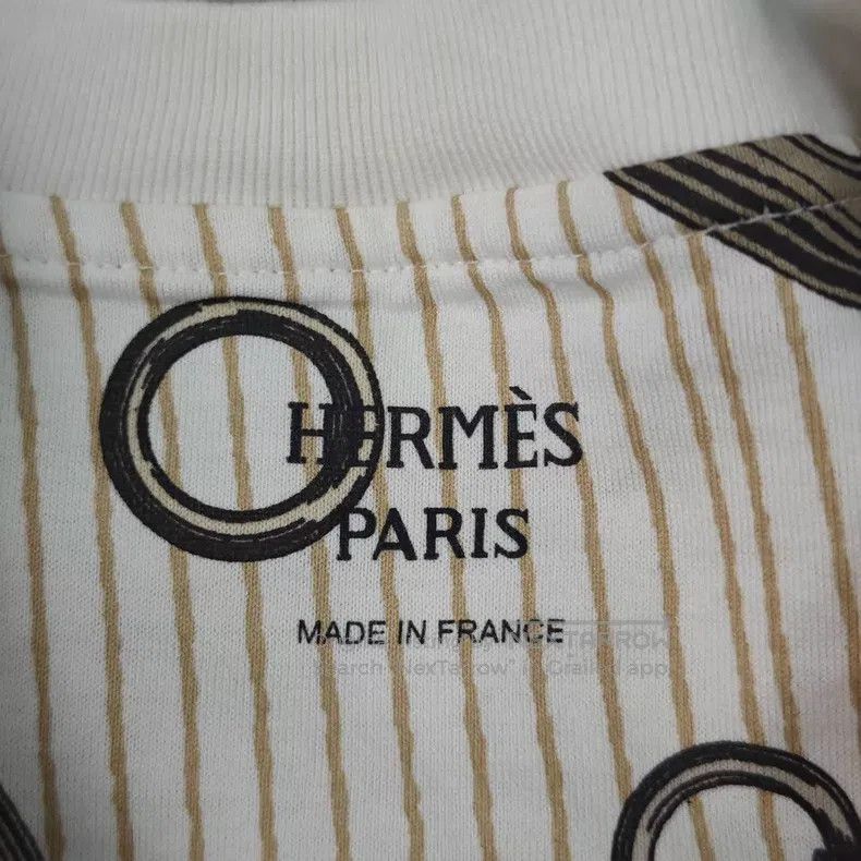 Hermes Hermes White and Brown Chain Pattern Short-sleeve Size XS / US 0-2 / IT 36-38 - 5 Thumbnail