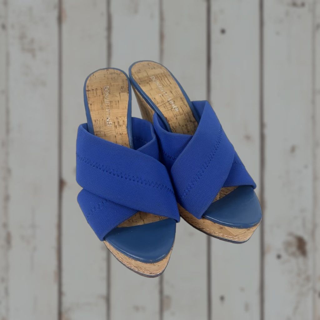 Donald Pliner VINTAGE Donald J Pliner Women's Wedge Slides Leather Outsole Blue Casual Summer 90s Size 8.5M Size US 8.5 / IT 38.5 - 1 Thumbnail