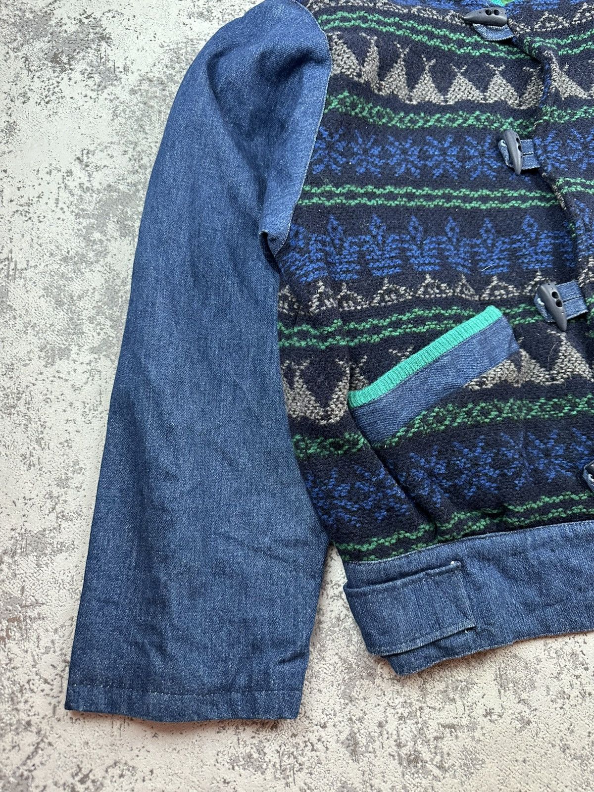 Designer Vintage Rockbox Wool Denim Hybrid Jacket Nordic Knit Pattern Size US M / EU 48-50 / 2 - 2 Thumbnail