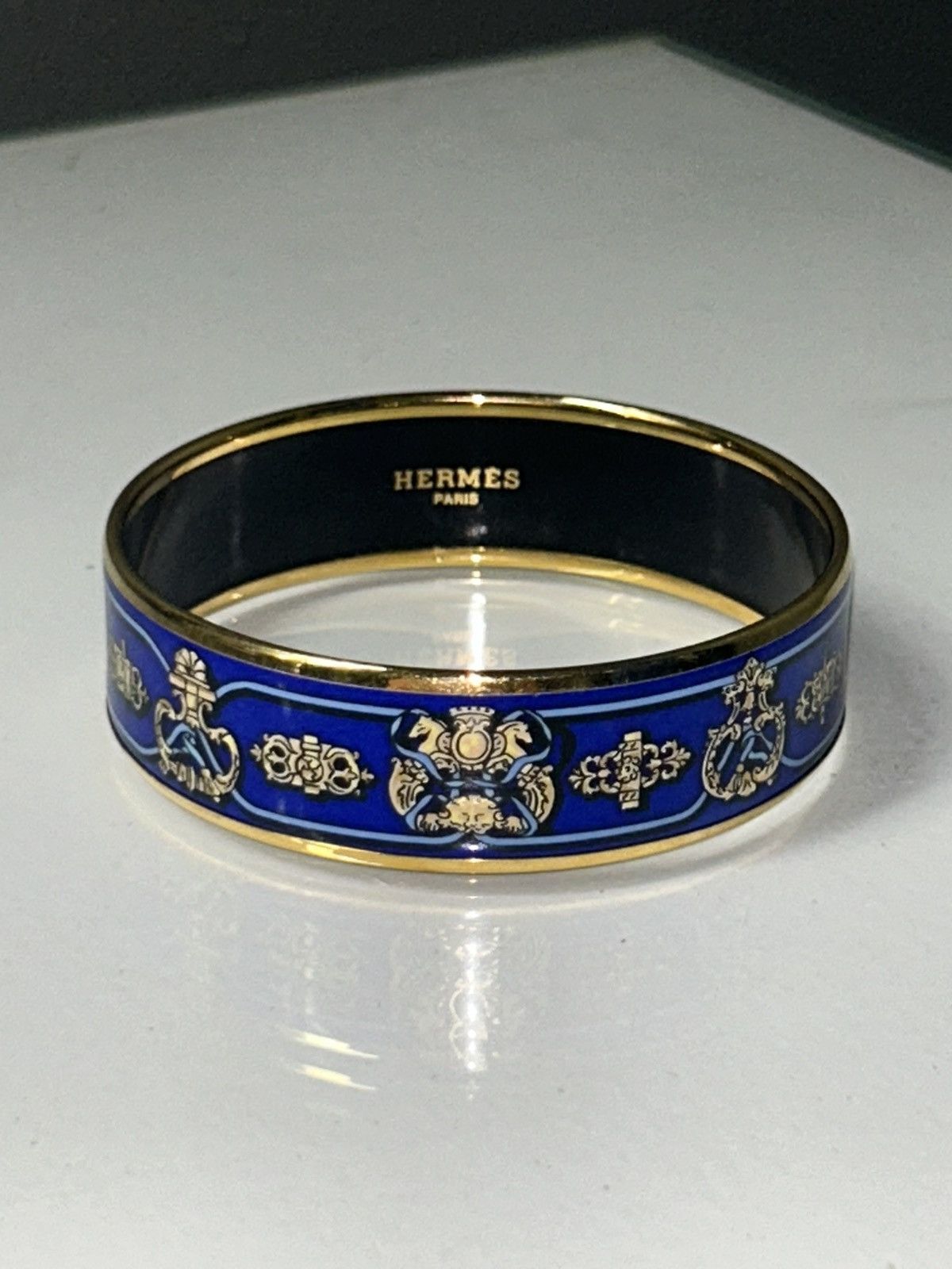 Hermes Hermes Emaille Blue Enamel Gold Plated Bangle Bracelet w Box Size ONE SIZE - 3 Thumbnail