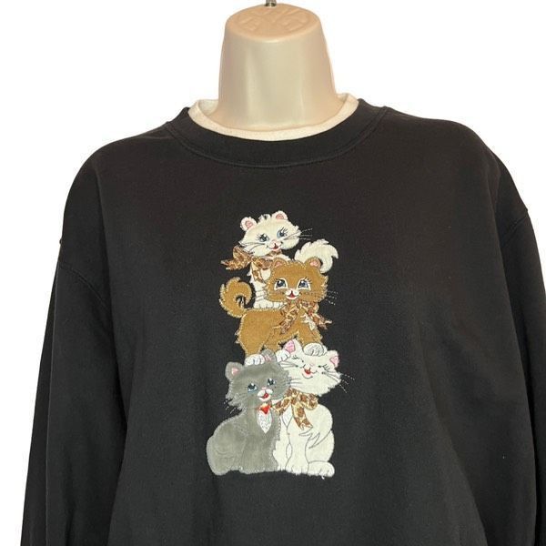 Vintage Vintage Morning Sun embroidered cat patch double collar swea Size L / US 10 / IT 46 - 1 Thumbnail