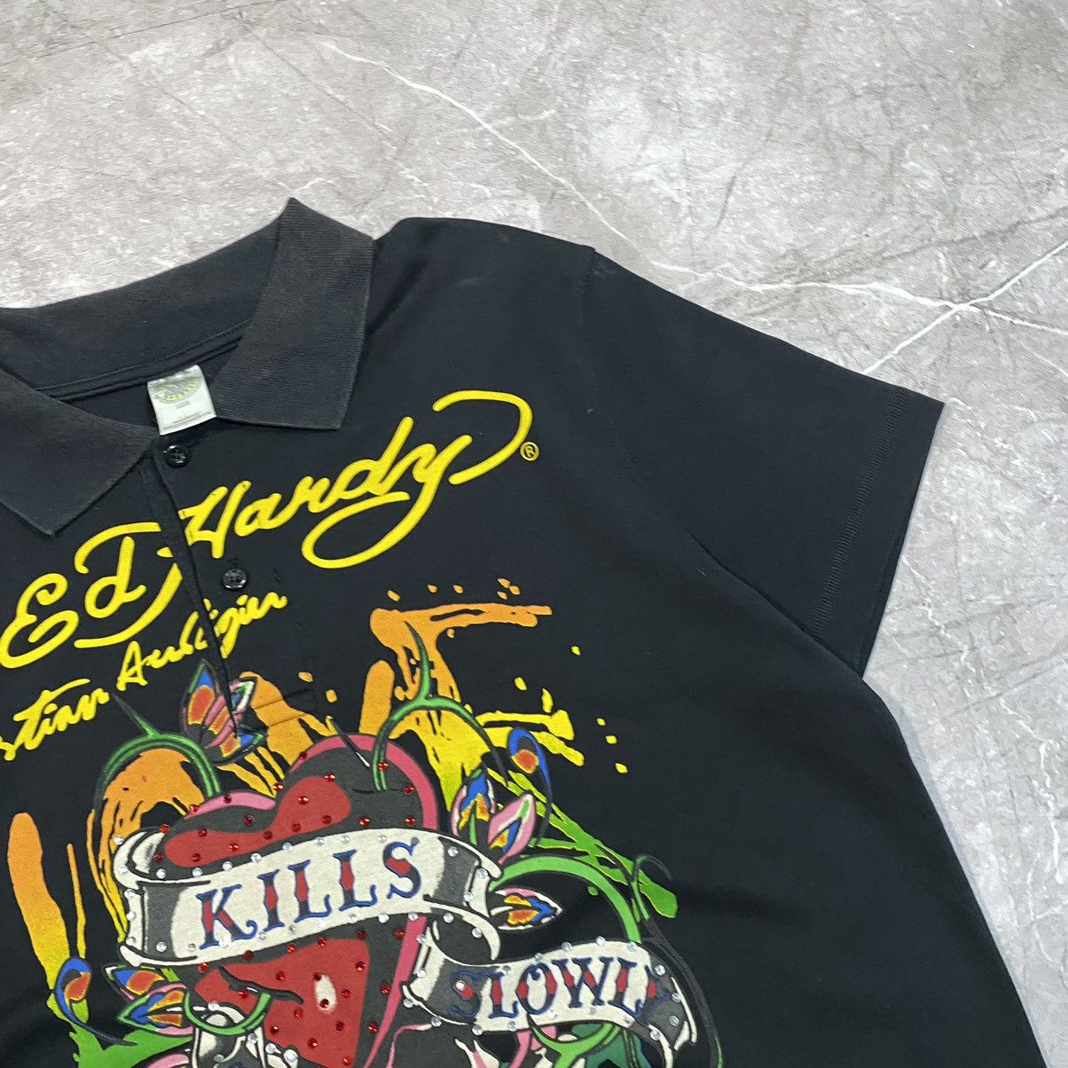 Christian Audigier VINTAGE ED HARDY POLO TEE BIG LOGO 00s Size US L / EU 52-54 / 3 - 3 Thumbnail