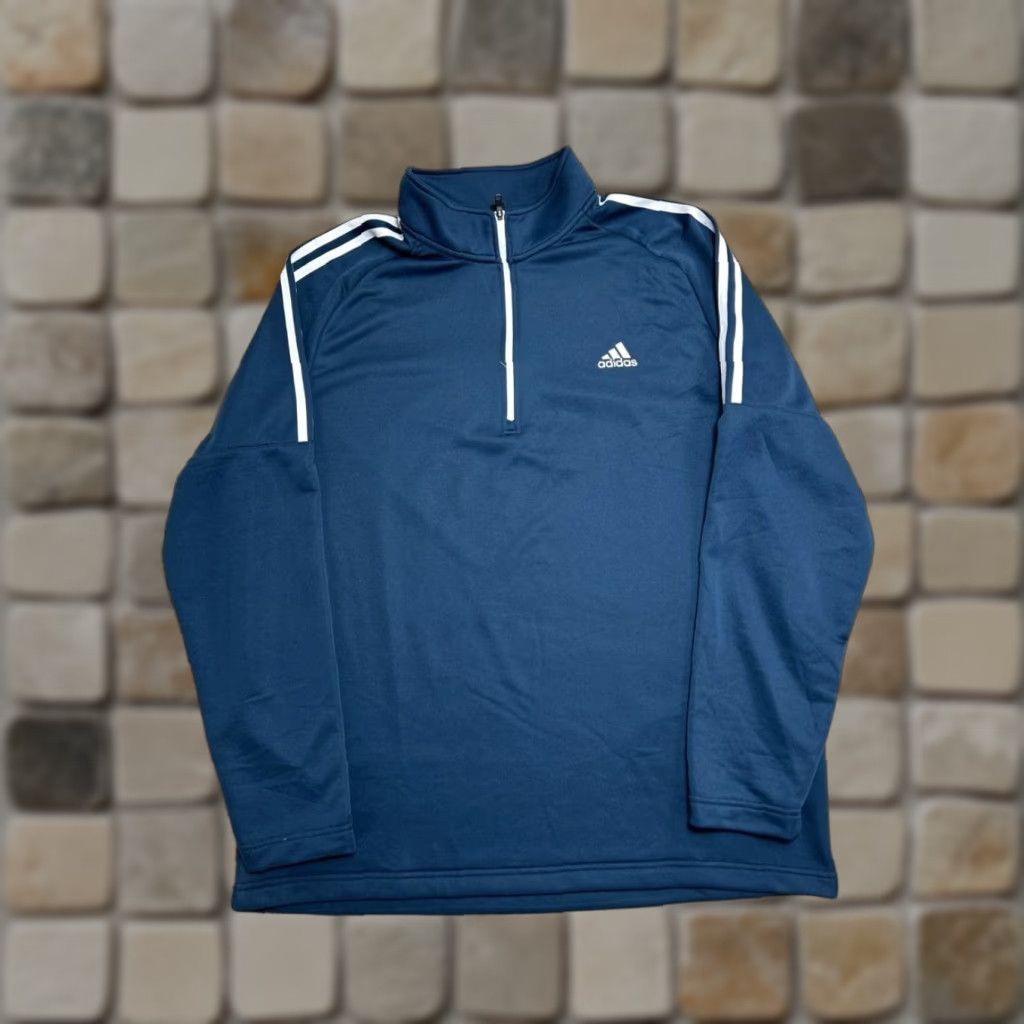 Adidas Adidas Golf Jacket Mens XL Blue Striped French Terry 1/4 Zip Running Athleisure Size US XL / EU 56 / 4 - 1 Thumbnail