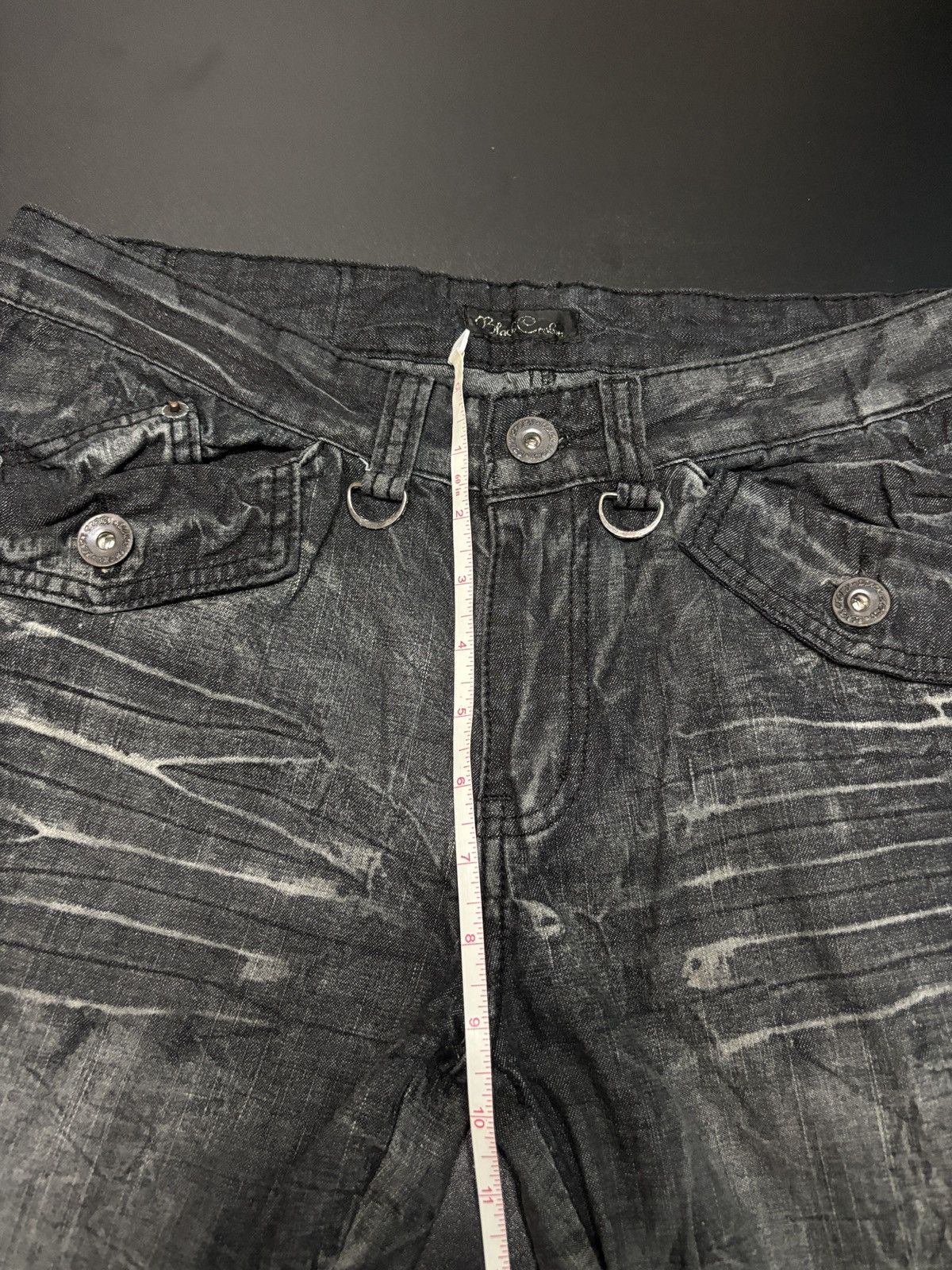 Japanese Brand Y2K Black Crown Distressed Wide Flare Pants Size 32" / US 10 / IT 46 - 12 Thumbnail