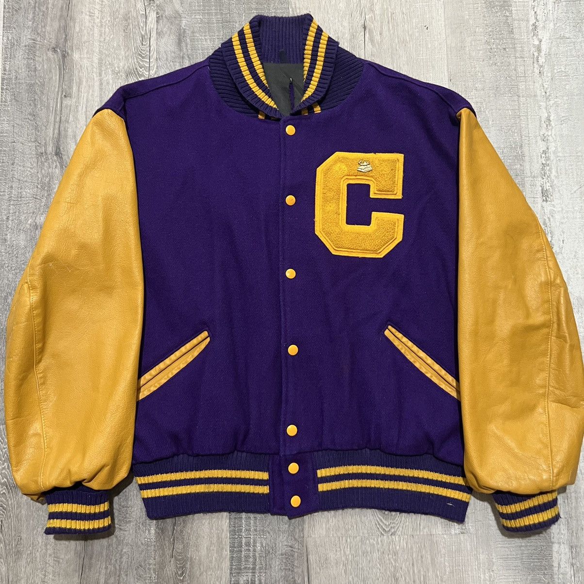 Hotsell Authentic Vintage 90s High School Letterman Jacket Leather Sleeves Amazing Condi